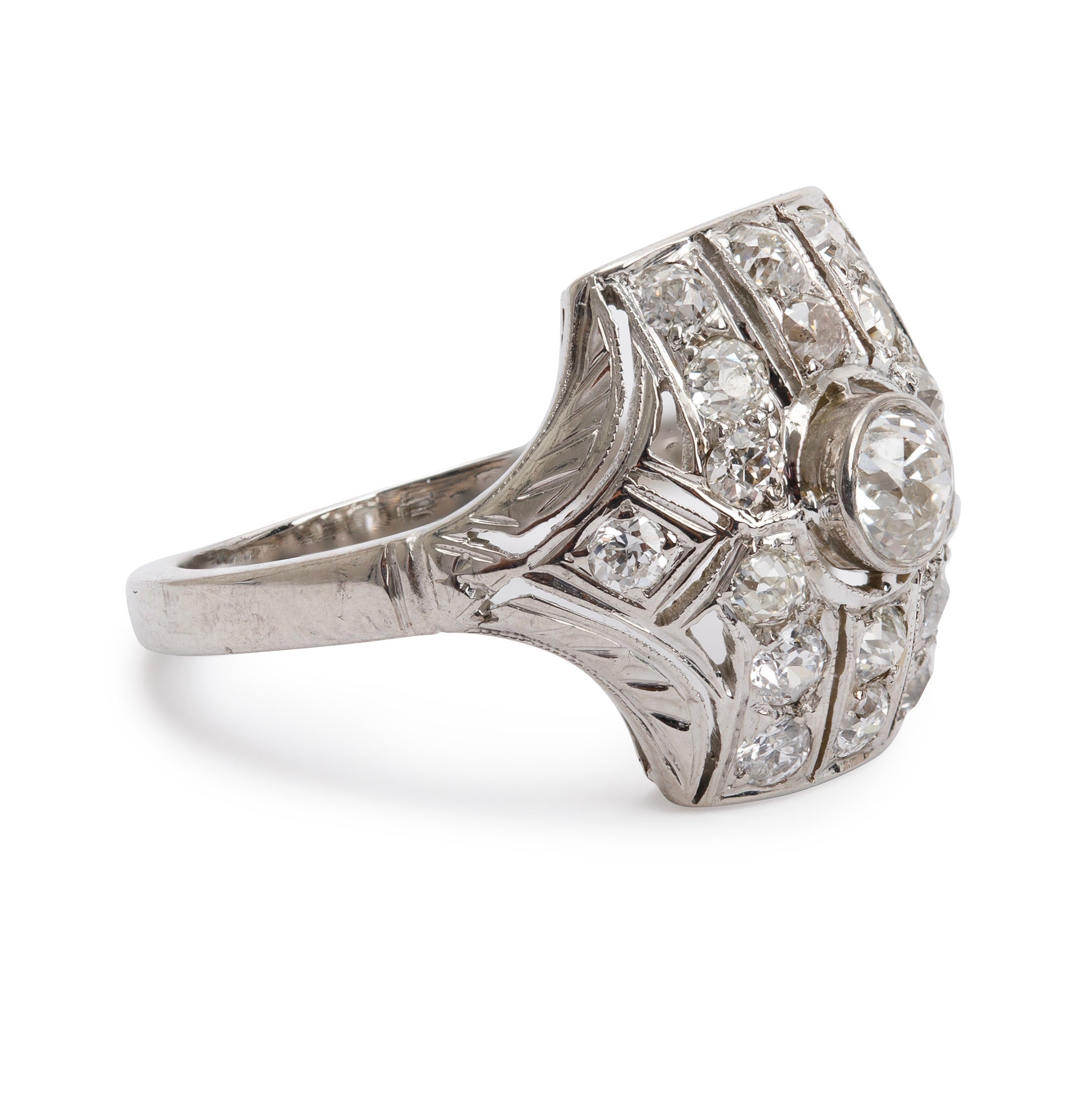 Antique Art Deco 18k White Gold Diamond Ring, Size 4.5