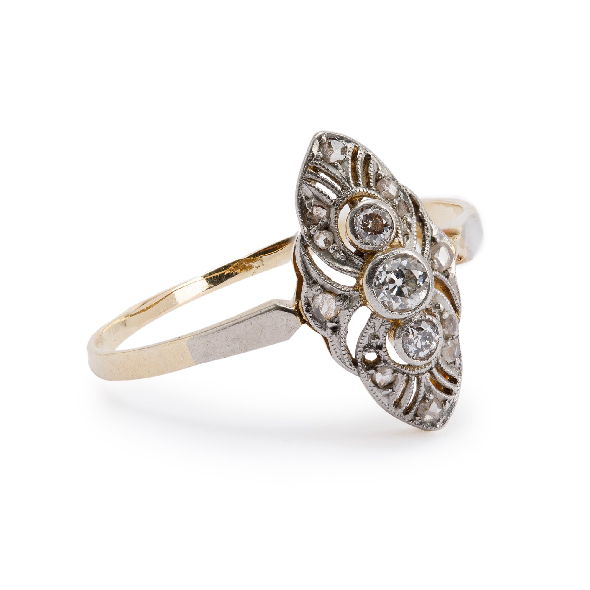 Antique Platinum & 14k Yellow Gold Filigree Diamond Ring