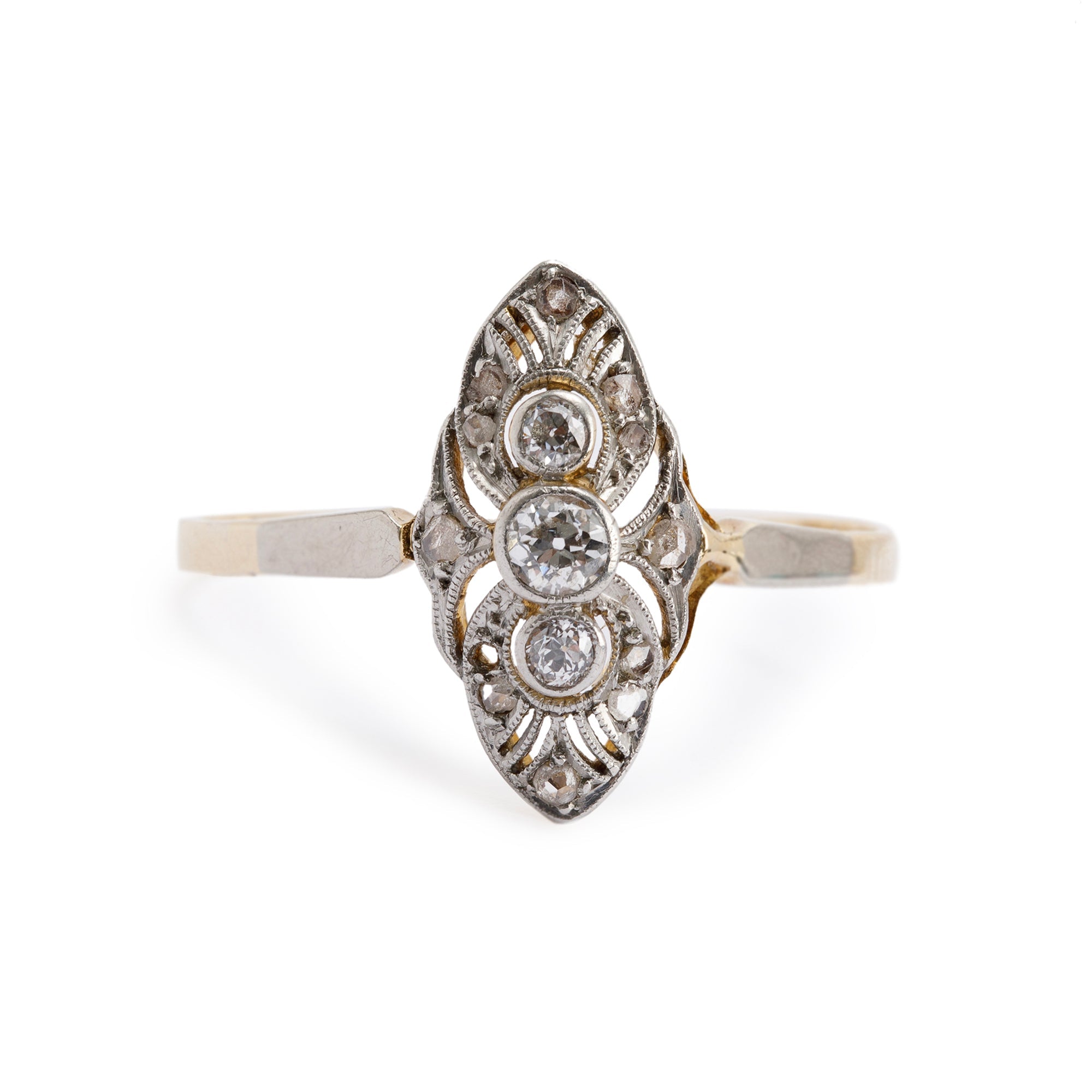 Antique Platinum & 14k Yellow Gold Filigree Diamond Ring