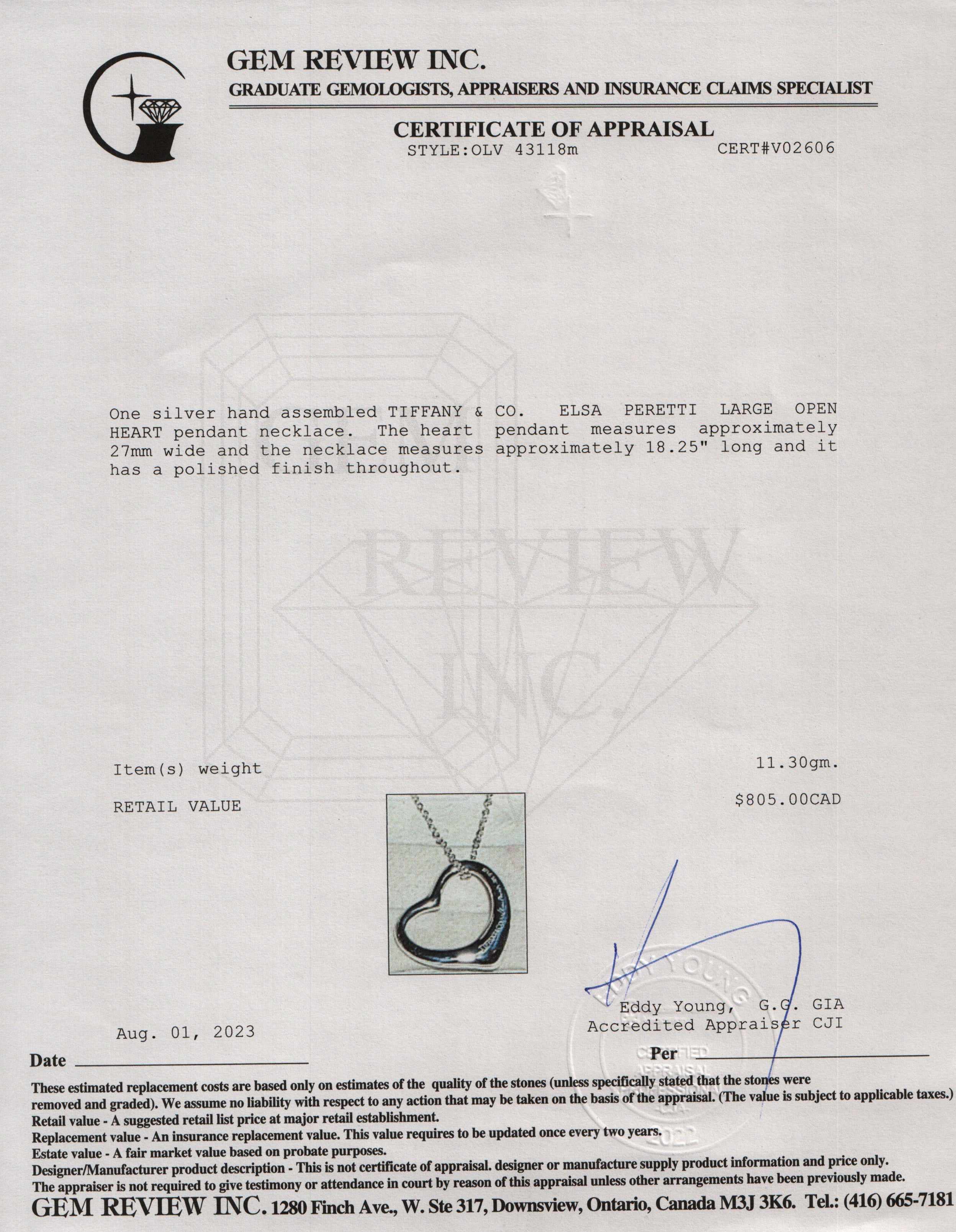 Tiffany & Co. Elsa Peretti Large Open Heart Pendant Necklace, 27 MM