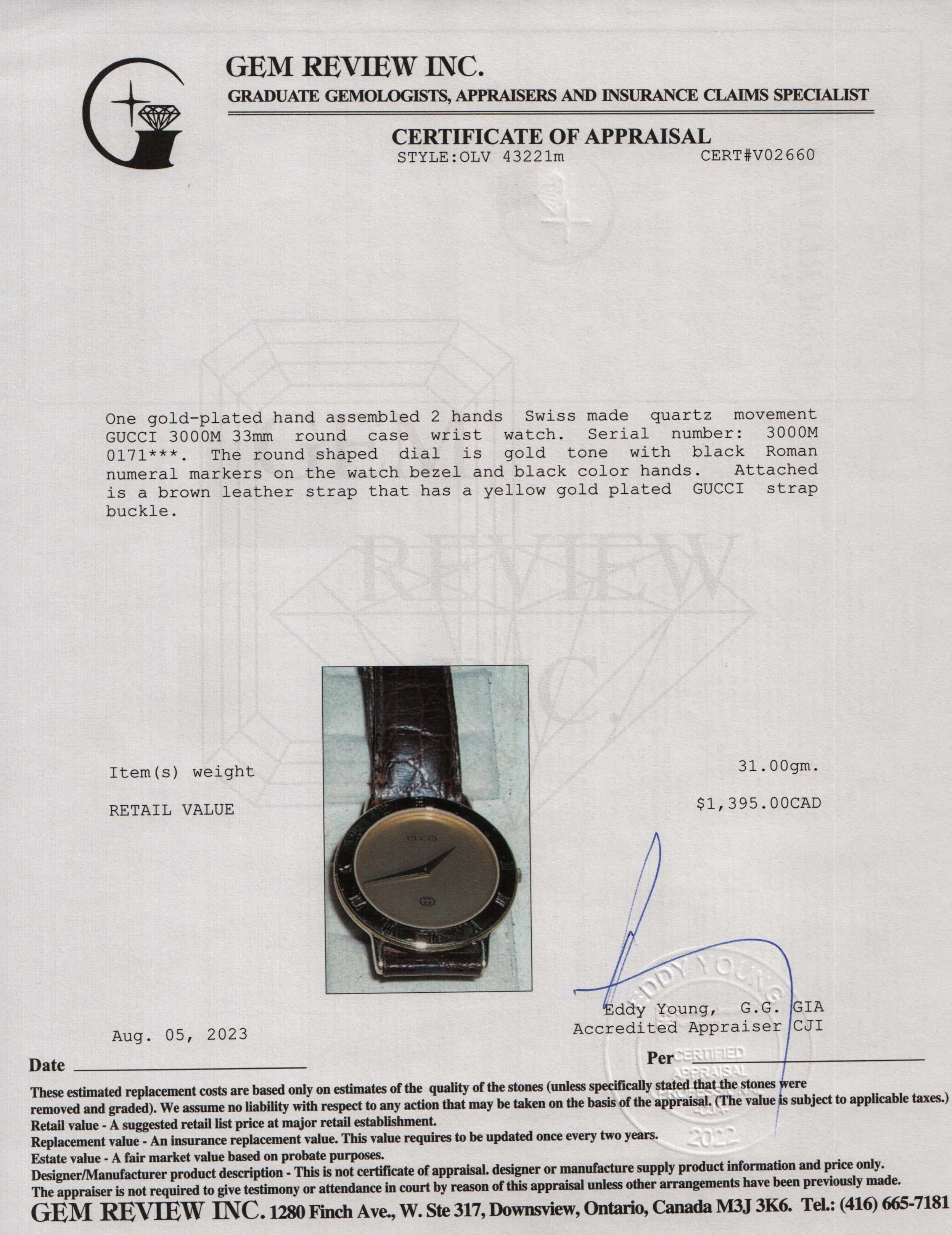 Gucci 3000 Series 33 MM Watch