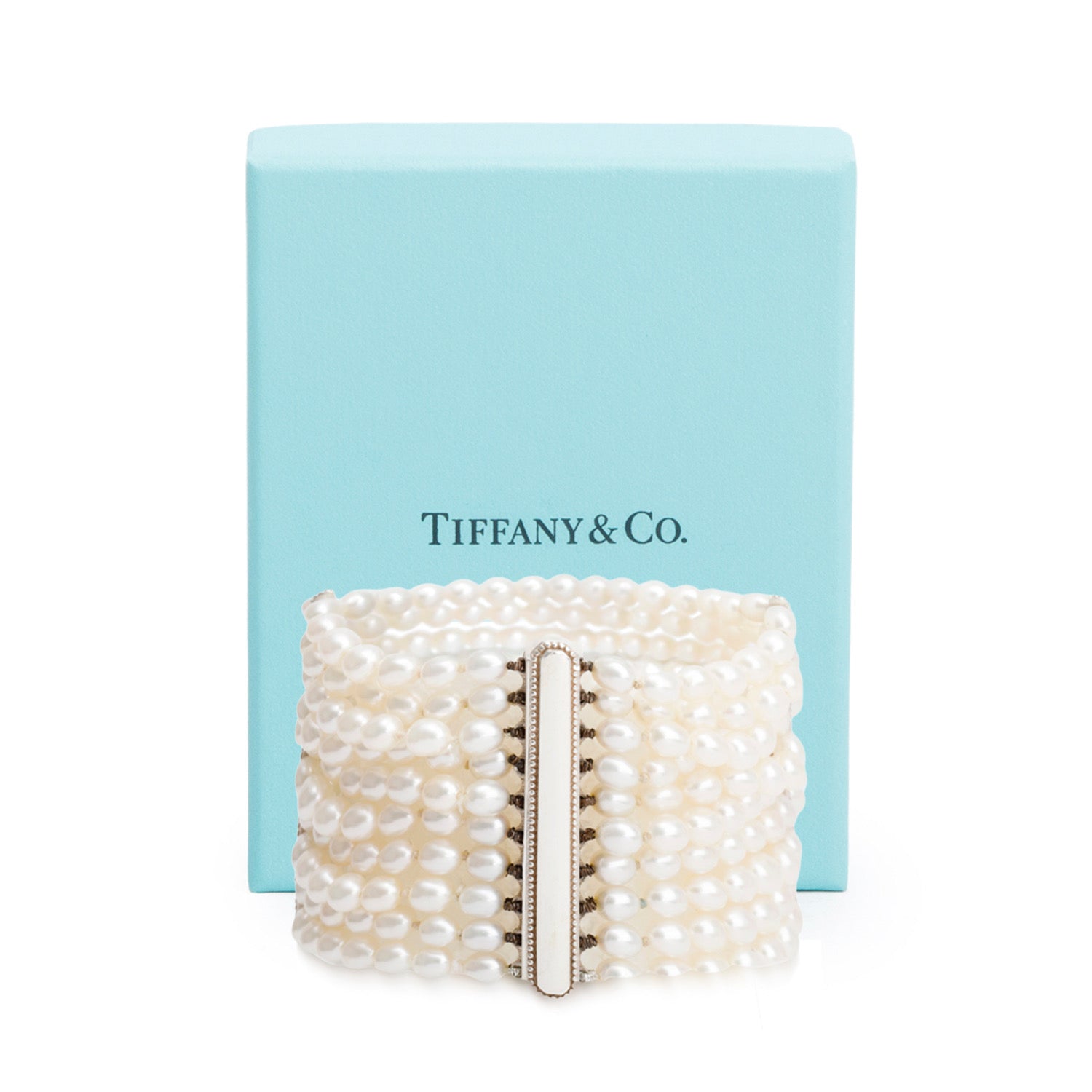 Tiffany & Co. Sterling Silver Ziegfeld 10 Row Cultured Freshwater Pearl Bracelet w/ Box