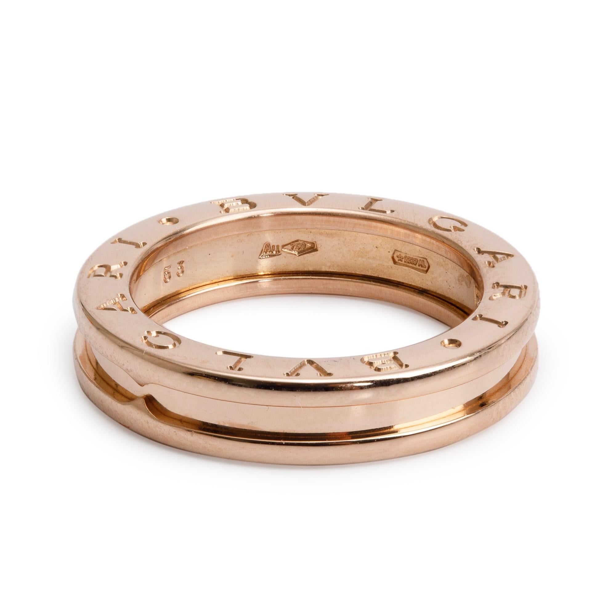 BVLGARI 18k Rose Gold B.Zero1 1-Band Ring, Size 53 6.5 w/ Box & Certificate