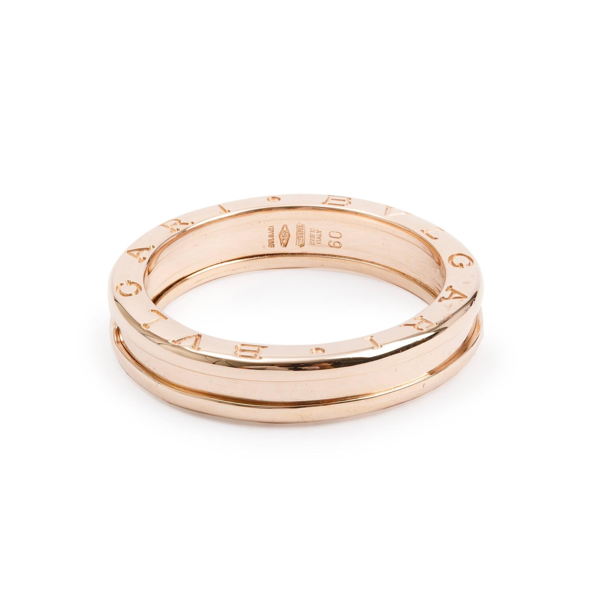 BVLGARI 18k Rose Gold B.Zero1 1-Band Ring, Size 60 9.5