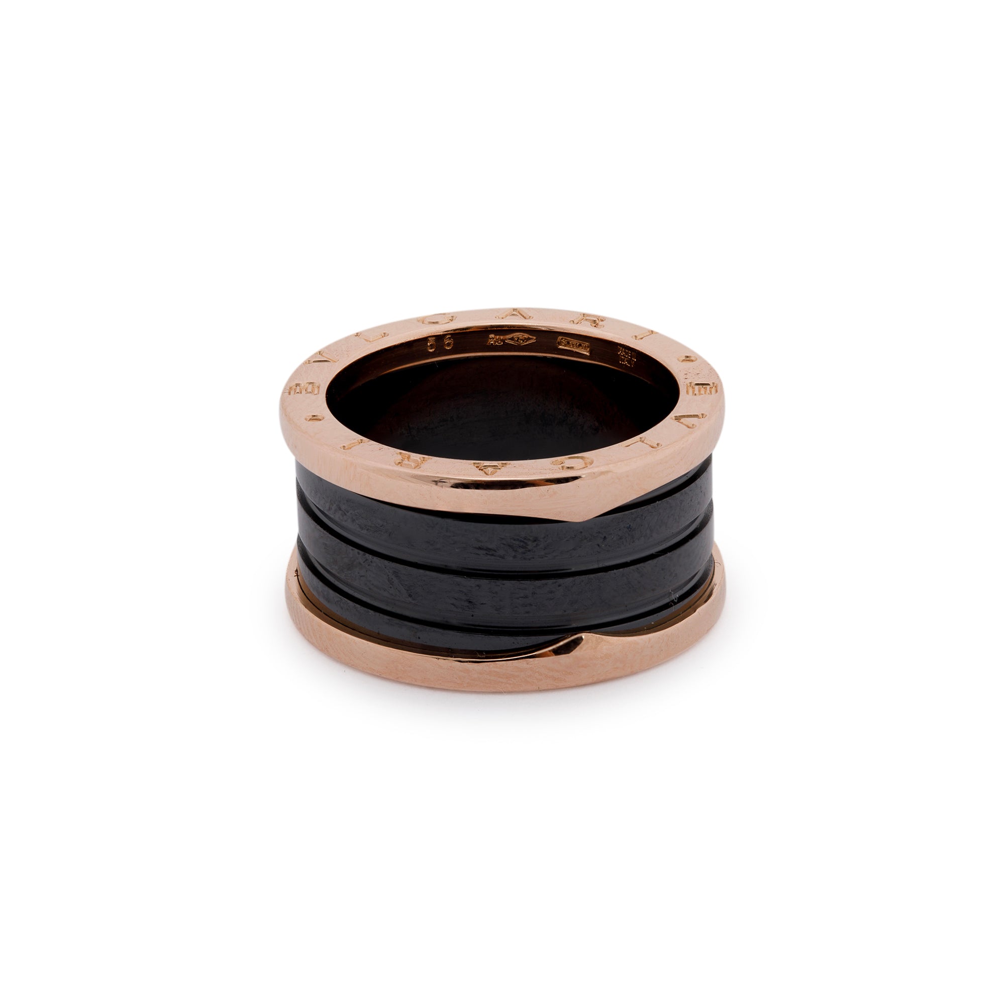 BVLGARI 18k Rose Gold B.Zero1 Black Ceramic Four-Band Ring
