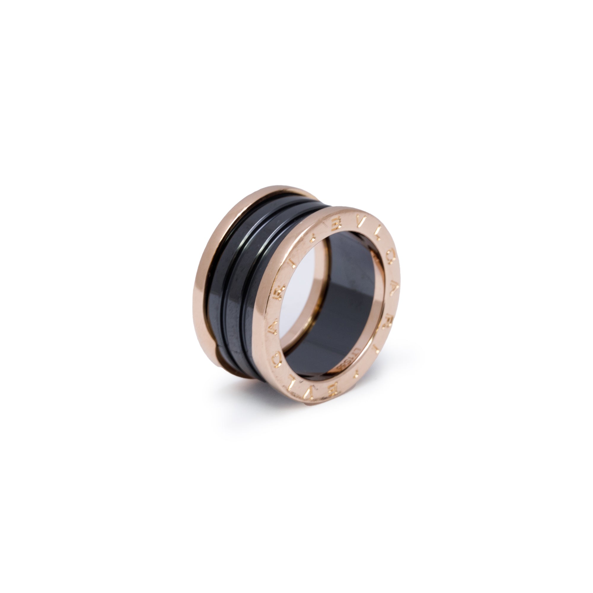 BVLGARI 18k Rose Gold B.Zero1 Black Ceramic Four-Band Ring