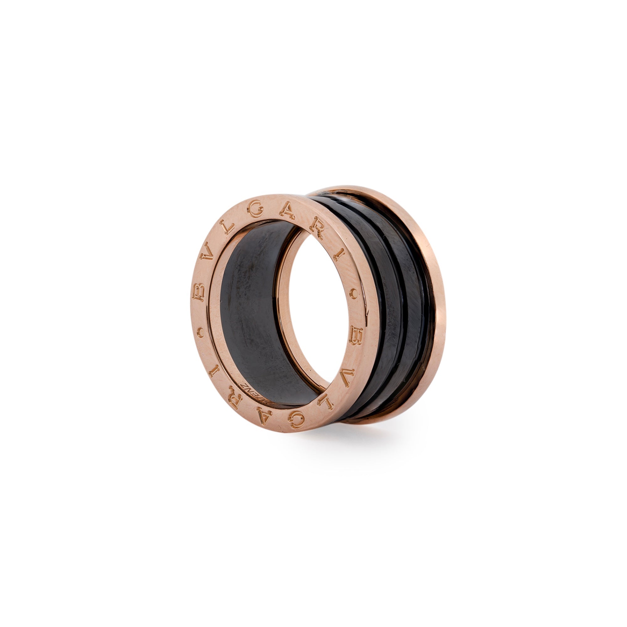 BVLGARI 18k Rose Gold B.Zero1 Black Ceramic Four-Band Ring
