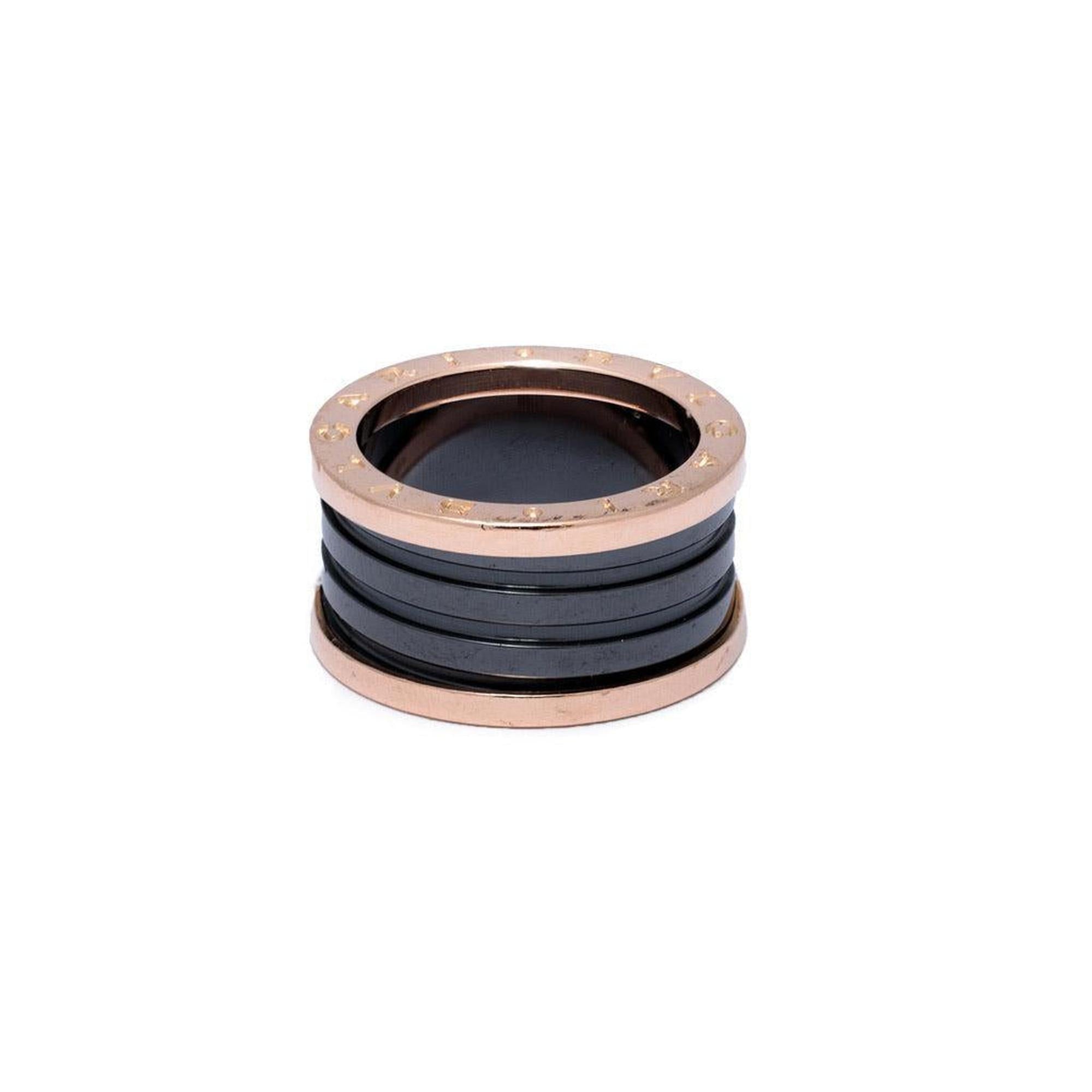 BVLGARI 18k Rose Gold B.Zero1 Black Ceramic Four-Band Ring