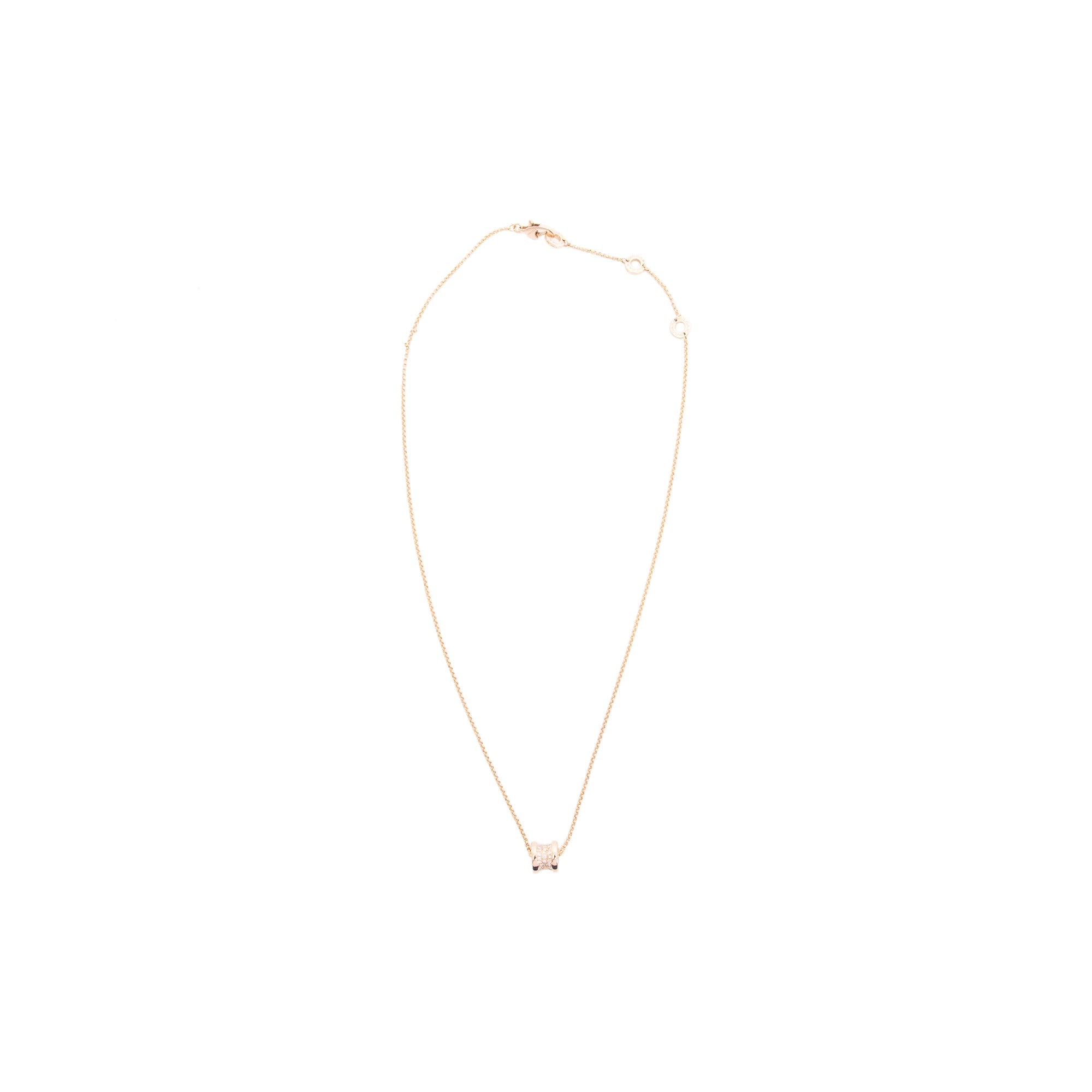 BVLGARI 18k Rose Gold B.Zero1 Pave Diamond Pendant Necklace w/ Box & Authenticity Card
