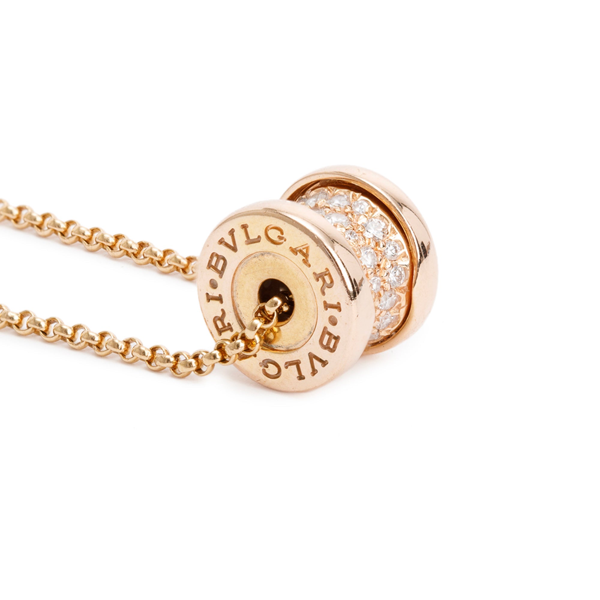 BVLGARI 18k Rose Gold B.Zero1 Pave Diamond Pendant Necklace w/ Box & Authenticity Card