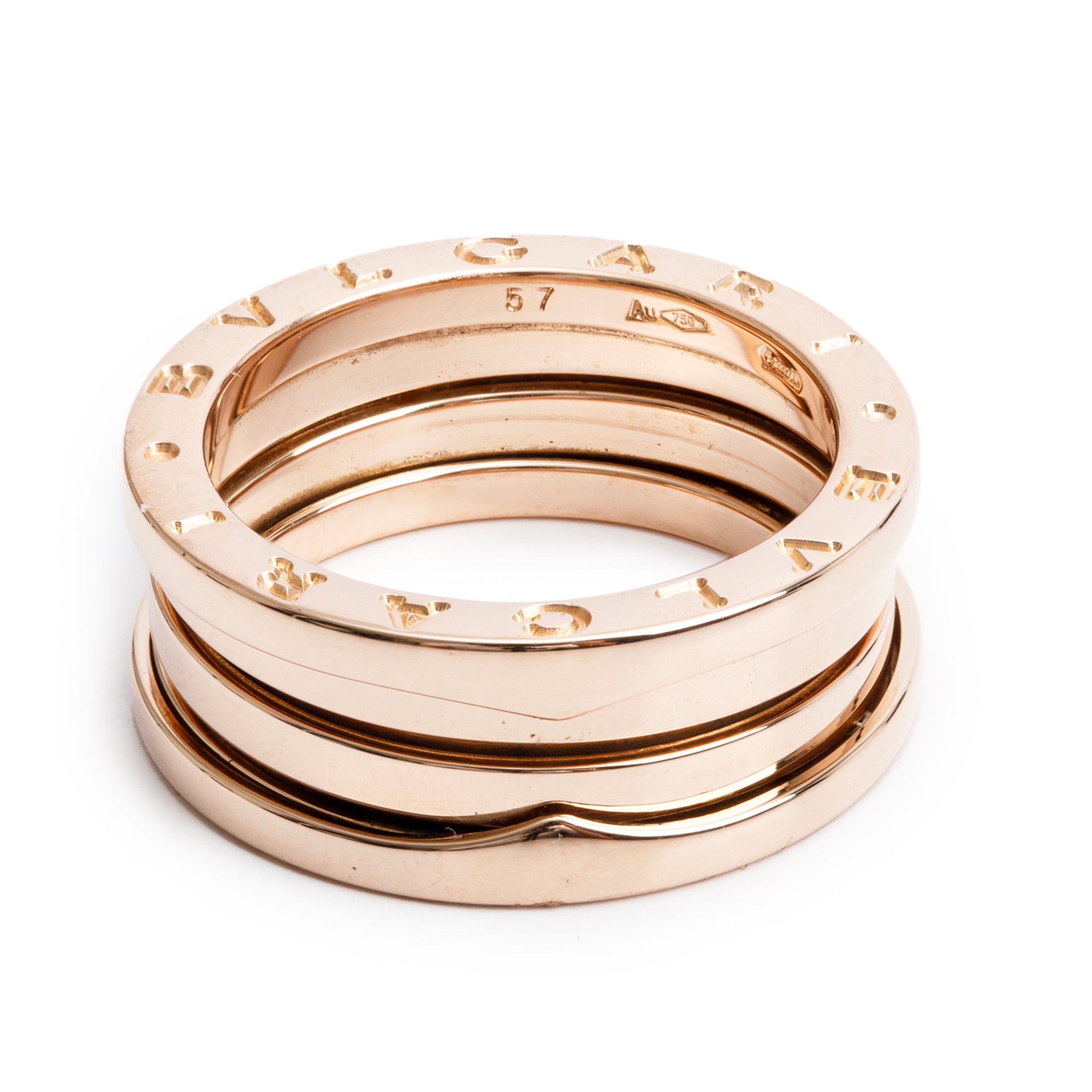 BVLGARI 18k Rose Gold B.Zero1 Three-Band Ring, Size 57 8 w/ Box