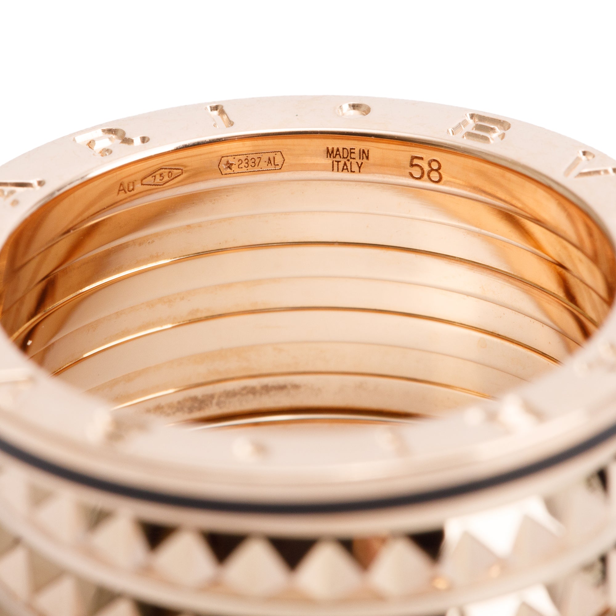 BVLGARI 18k Rose Gold & Black Ceramic B.Zero1 Rock 4-Band Ring, Size 58 8.5 w/ Box