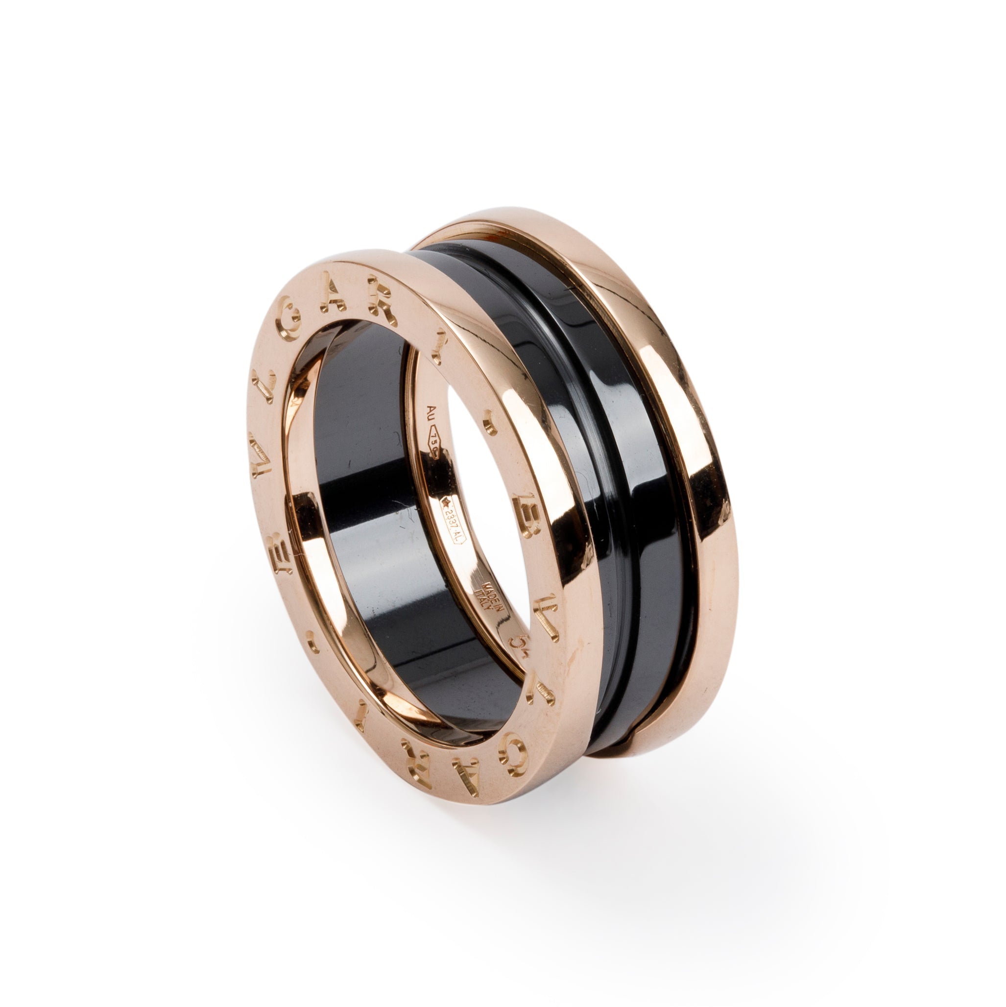 BVLGARI 18k Rose Gold Black Ceramic B.Zero1 Two-Band Ring, Size 54 6.5 w/ Box