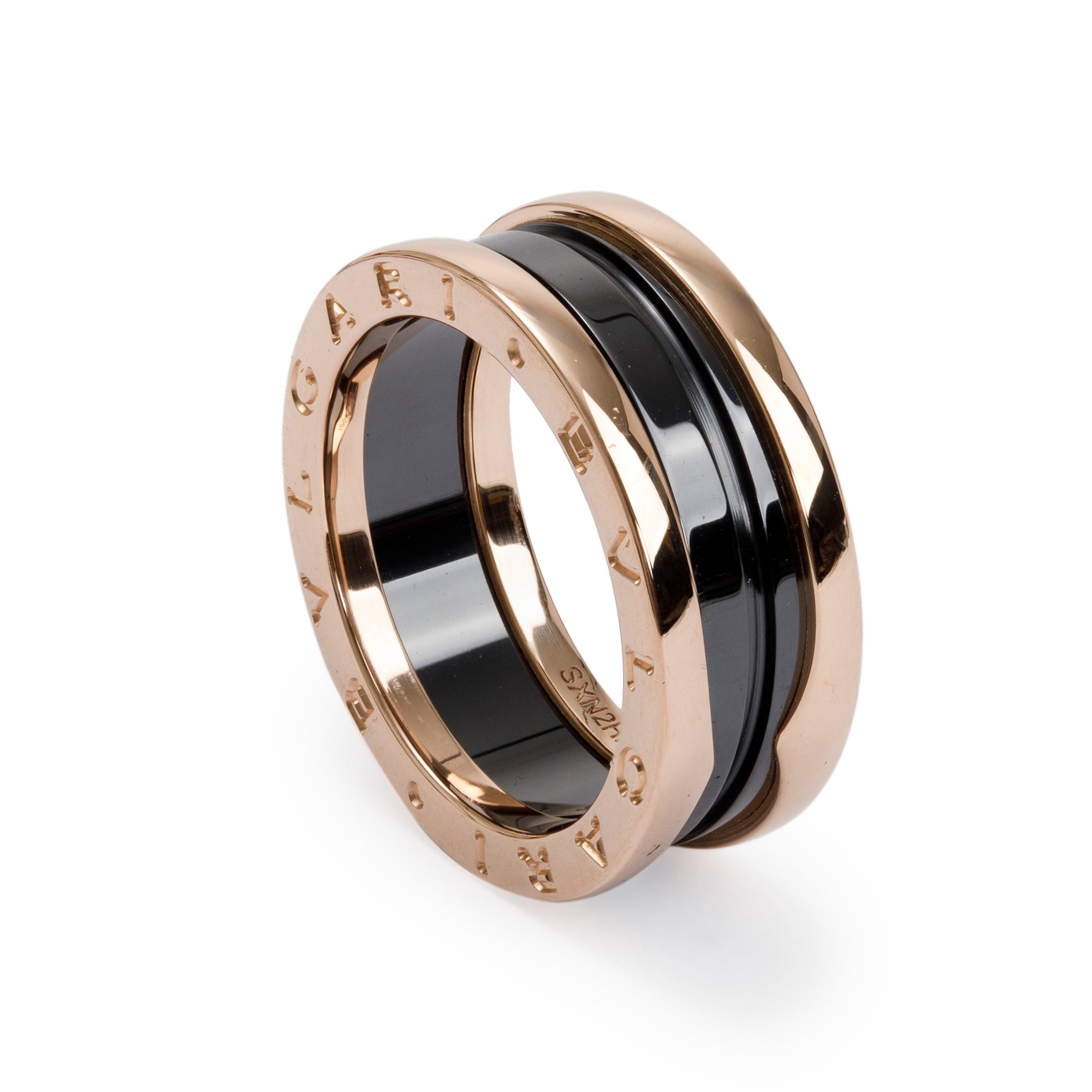 BVLGARI 18k Rose Gold Black Ceramic B.Zero1 Two-Band Ring, Size 56 7.5 w/ Box
