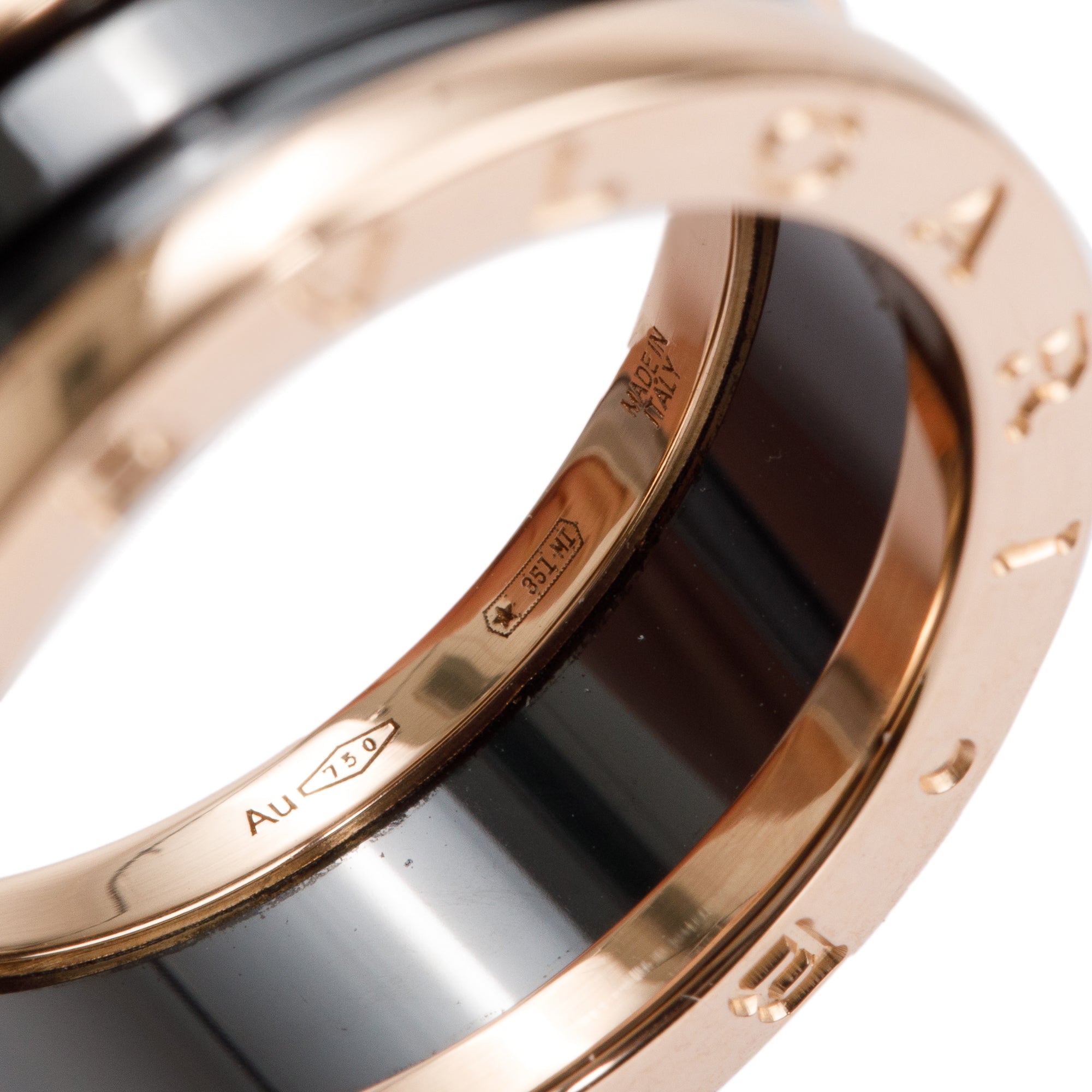 BVLGARI 18k Rose Gold Black Ceramic B.Zero1 Two-Band Ring, Size 56 7.5 w/ Box