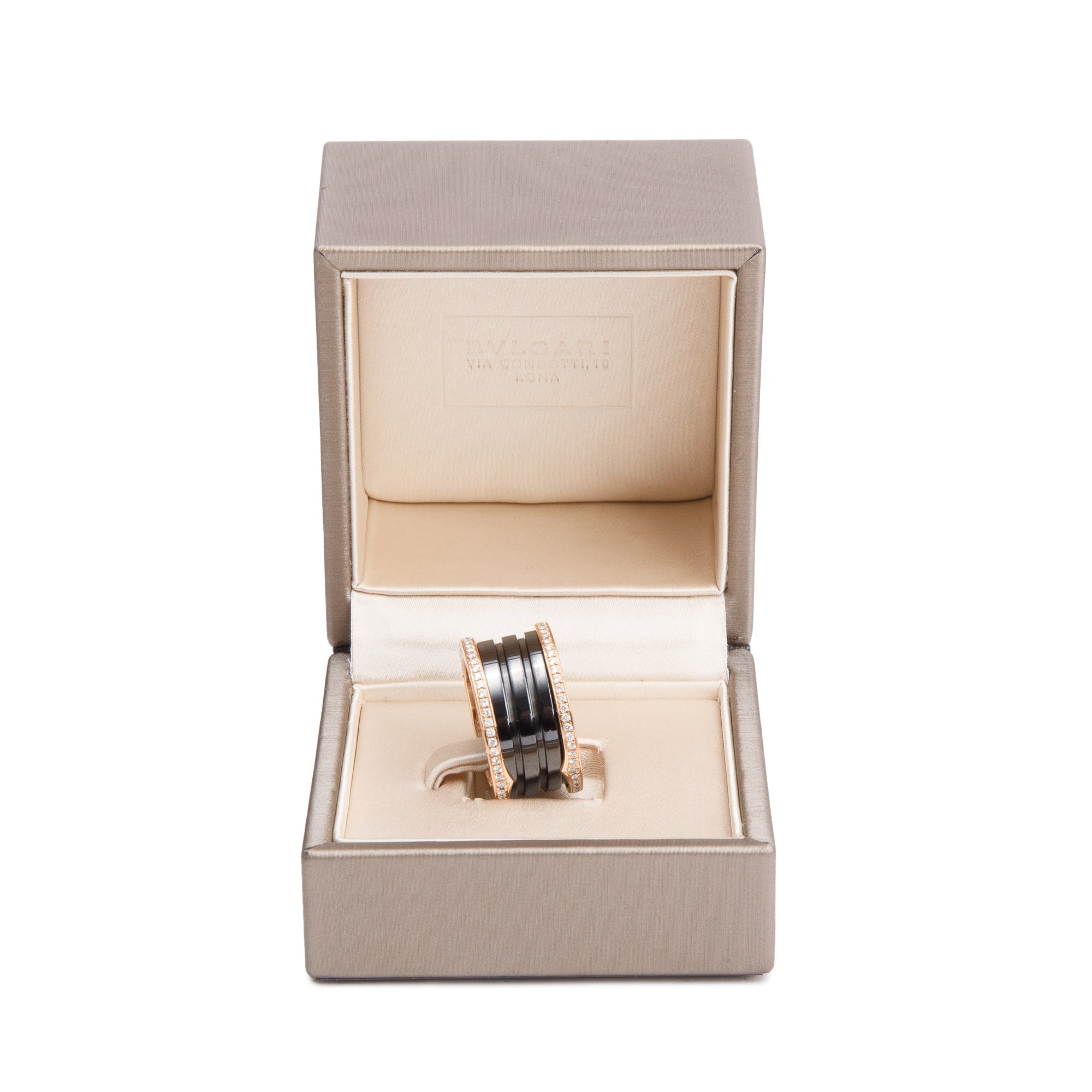 BVLGARI 18k Rose Gold Black Ceramic & Diamond B.Zero1 Ring, Size 56 7.75 w/ Box