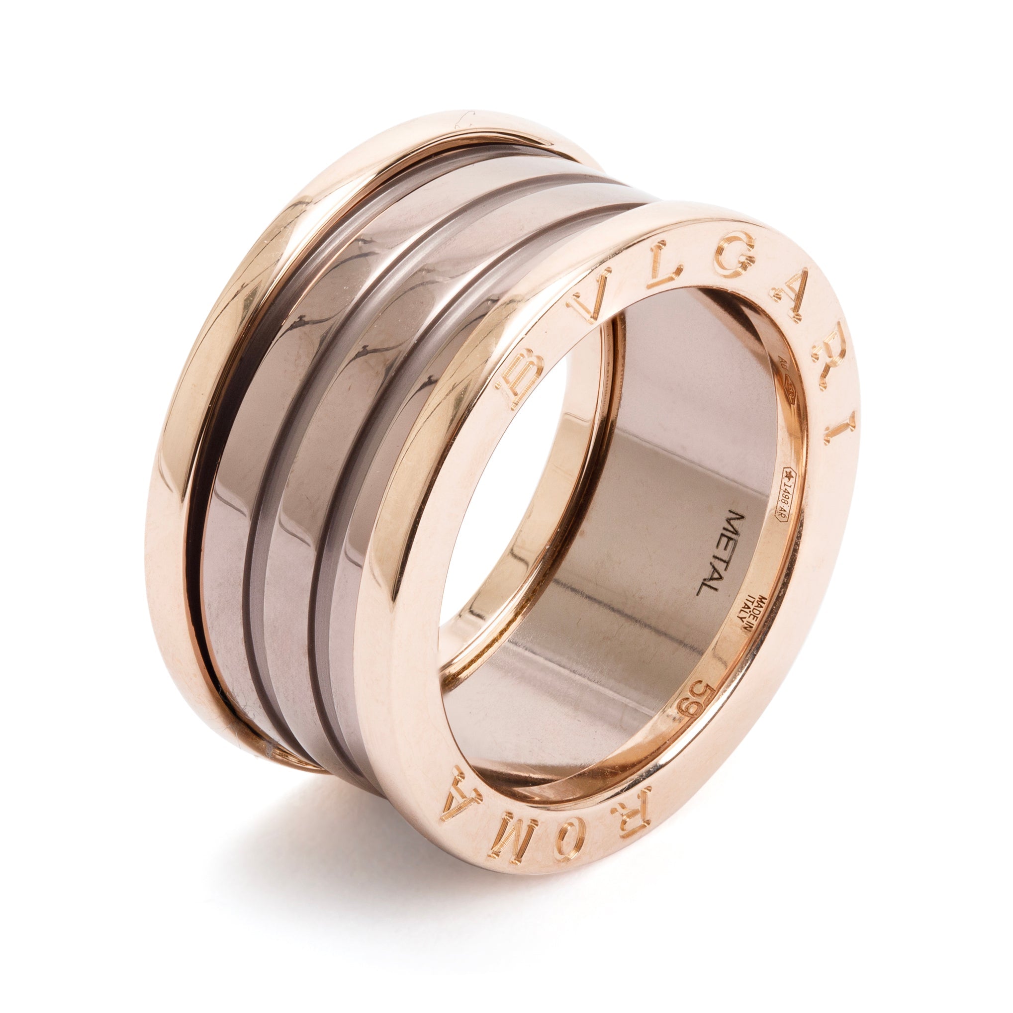 BVLGARI 18k Rose Gold Bronze Ceramic B.Zero1 Roma Four-Band Ring, Size 59 8.5