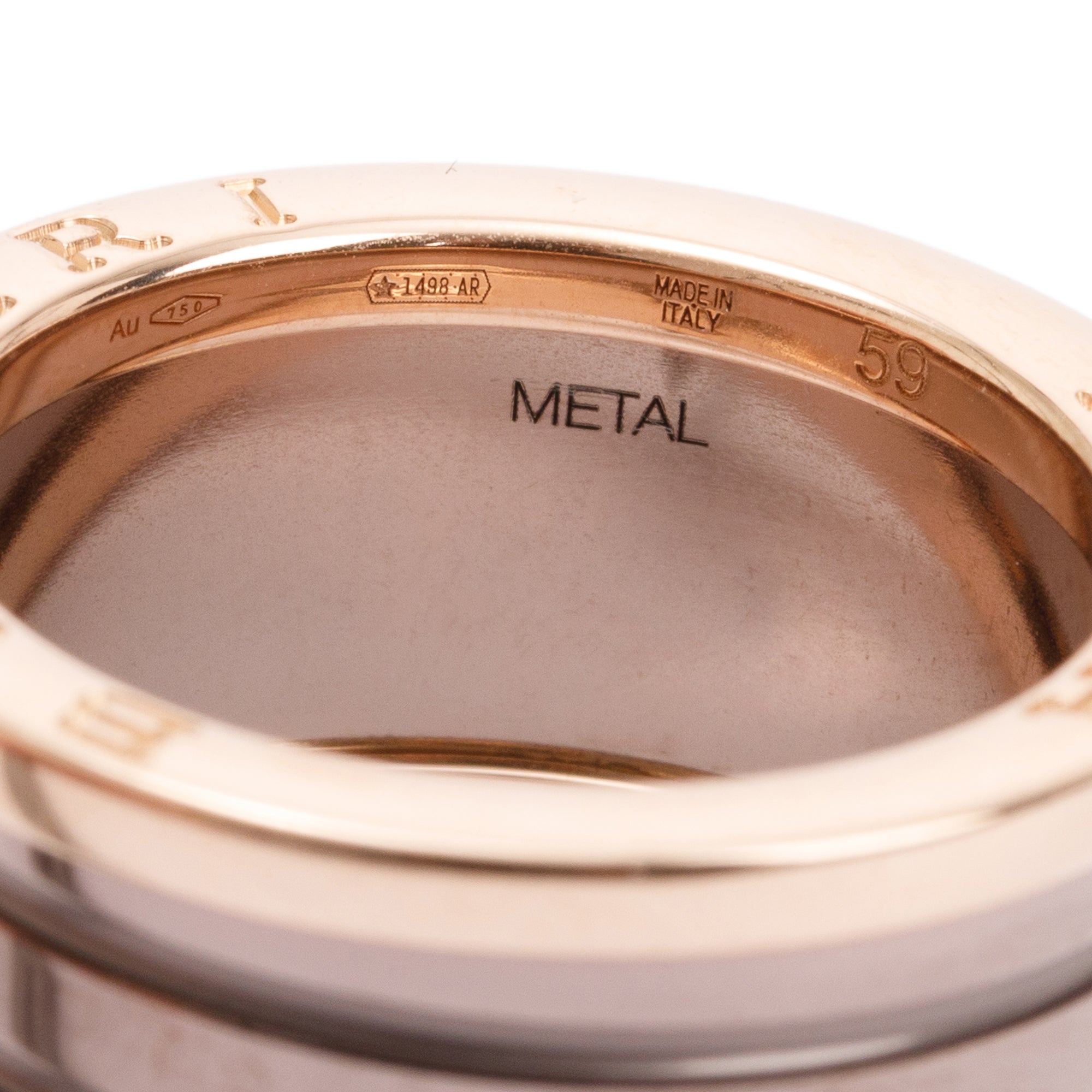 BVLGARI 18k Rose Gold Bronze Ceramic B.Zero1 Roma Four-Band Ring, Size 59 8.5