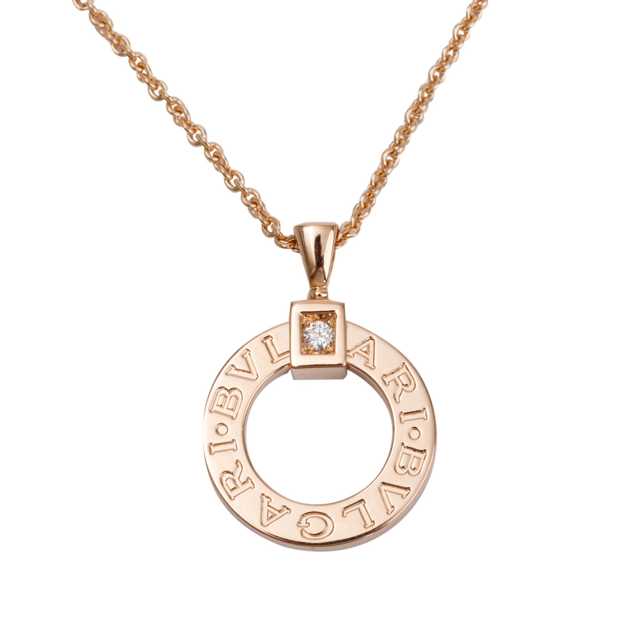 BVLGARI 18k Rose Gold Diamond Bvlgari Pendant Necklace w/ Box