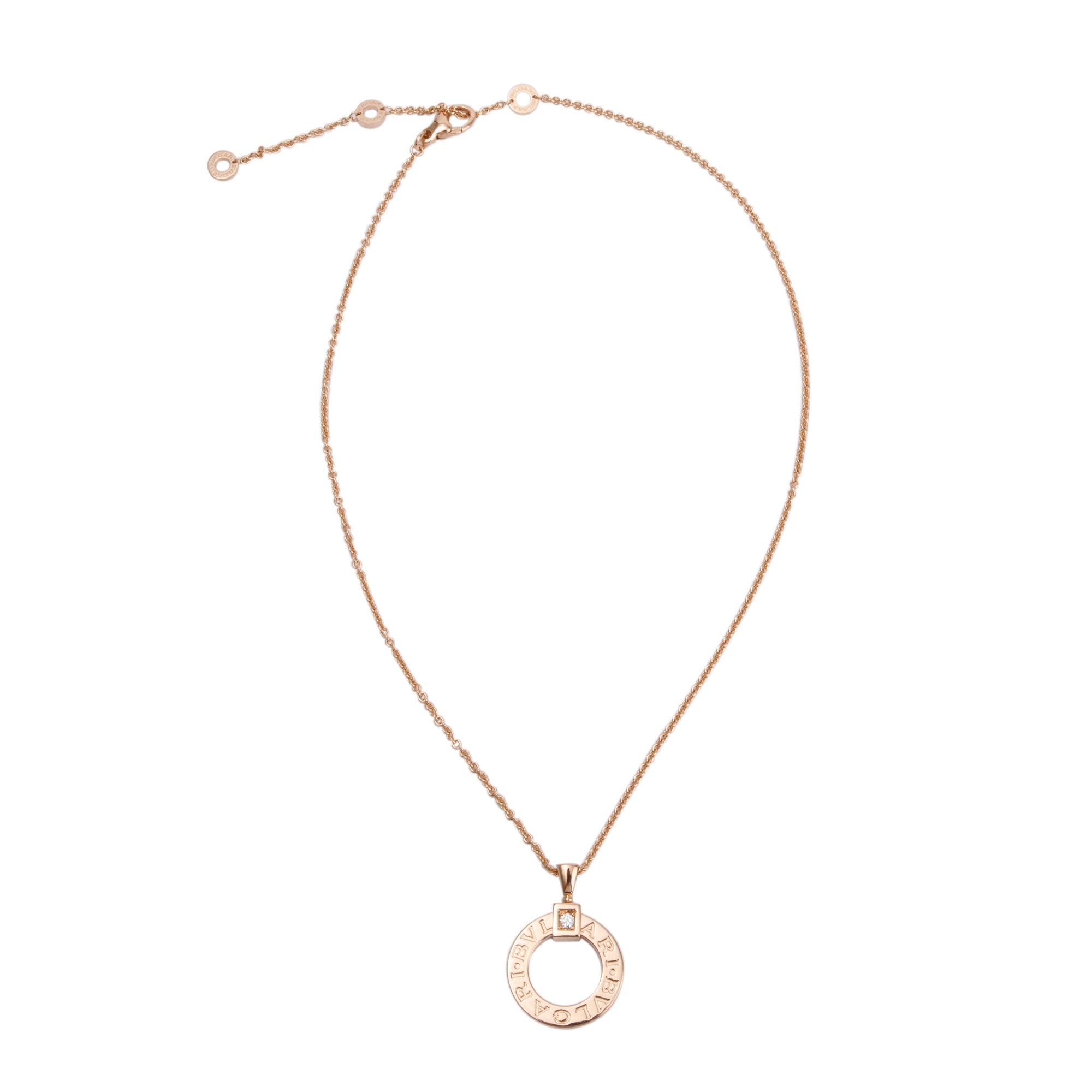 BVLGARI 18k Rose Gold Diamond Bvlgari Pendant Necklace w/ Box