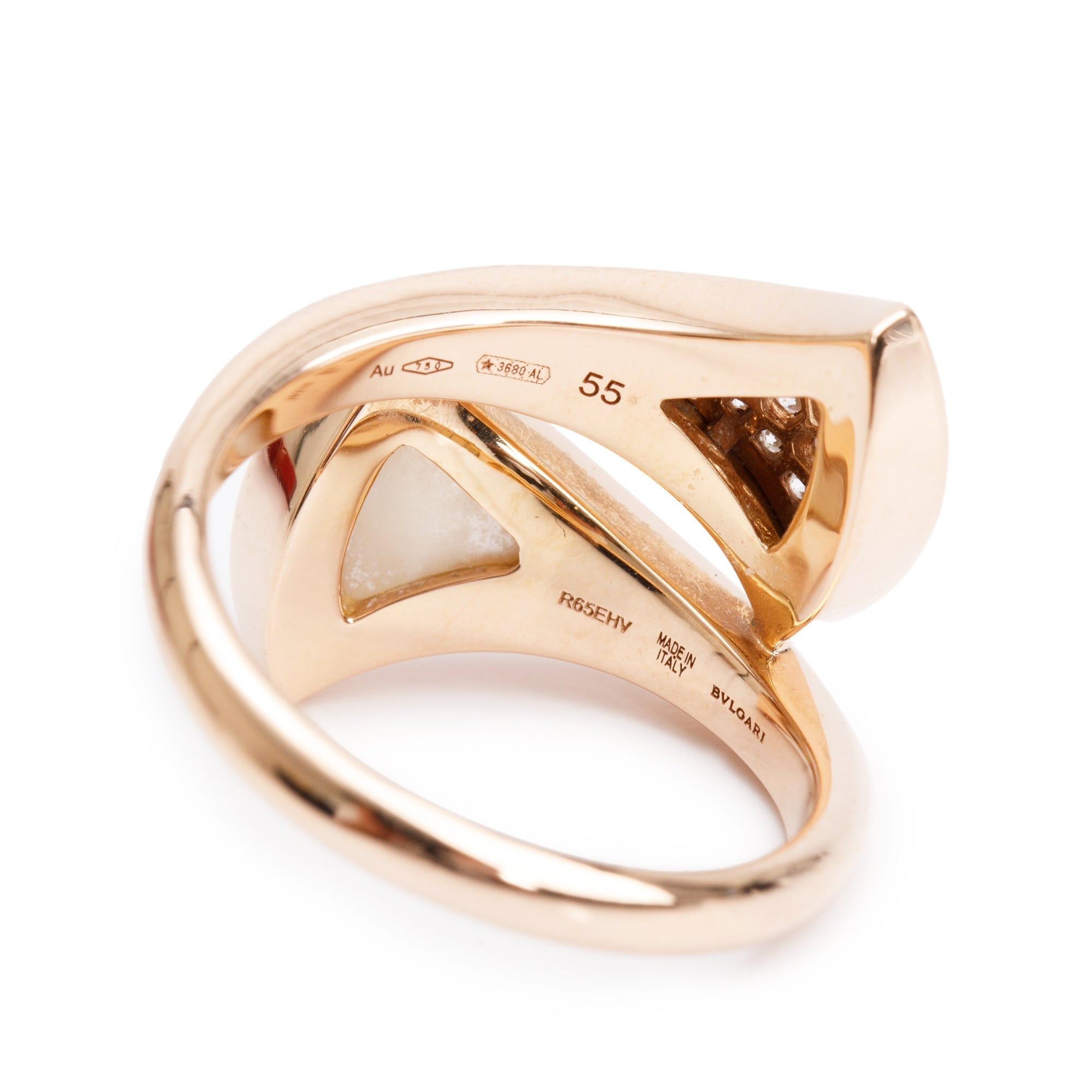 BVLGARI 18k Rose Gold Diamond & Mother Of Pearl Diva's Dream Ring, Size 55 7.25 w/ Box