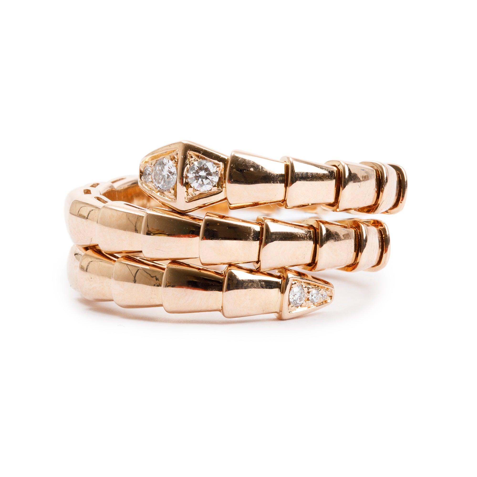 BVLGARI 18k Rose Gold Diamond Serpenti Viper Ring, Size L w/ Box