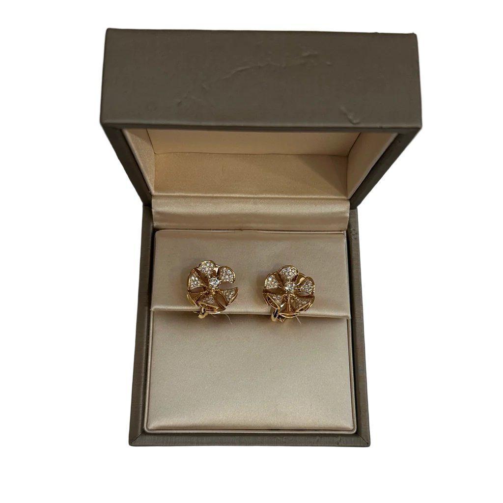 BVLGARI 18k Rose Gold Diva's Dream Diamond Flower Earrings w/ Box