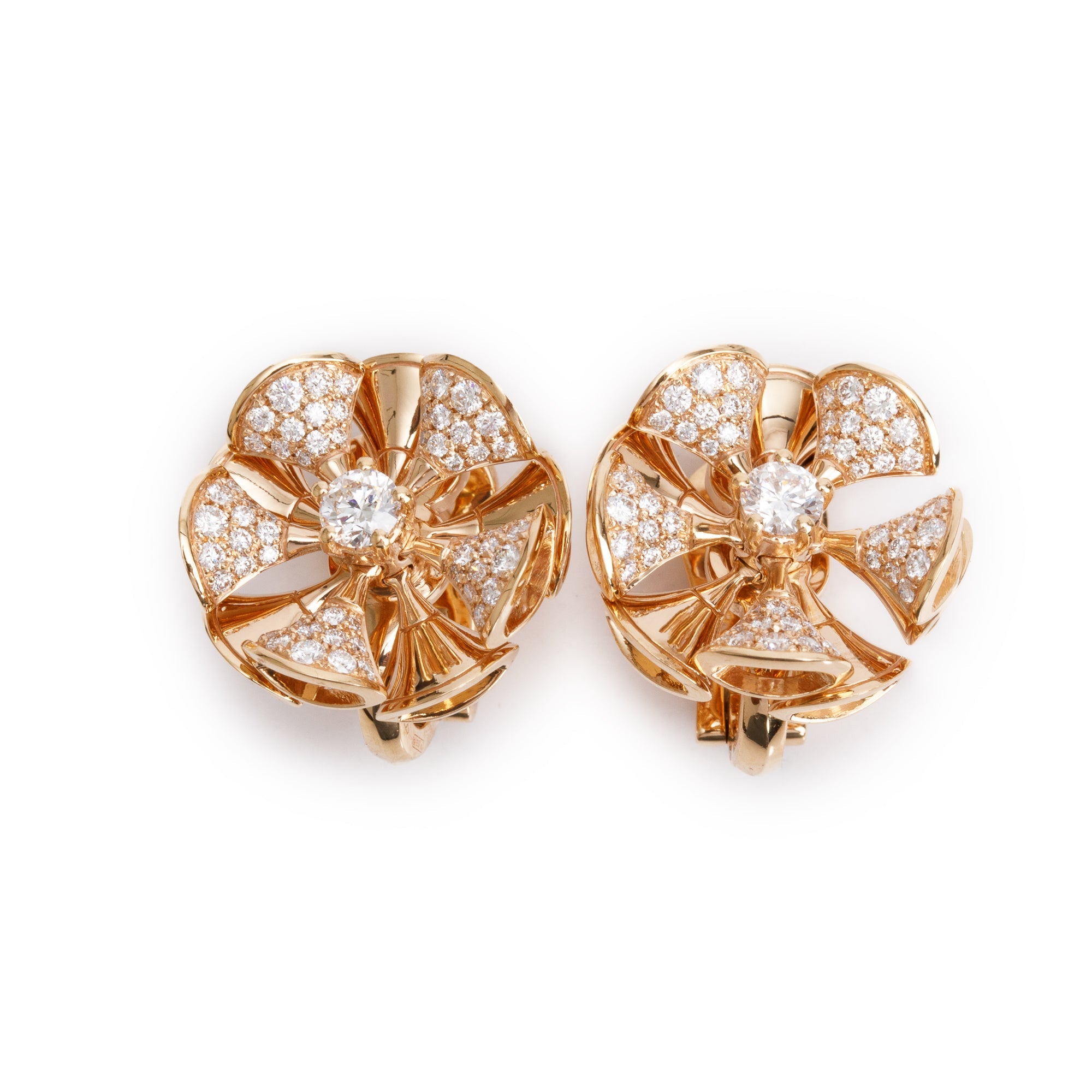 BVLGARI 18k Rose Gold Diva's Dream Diamond Flower Earrings w/ Box