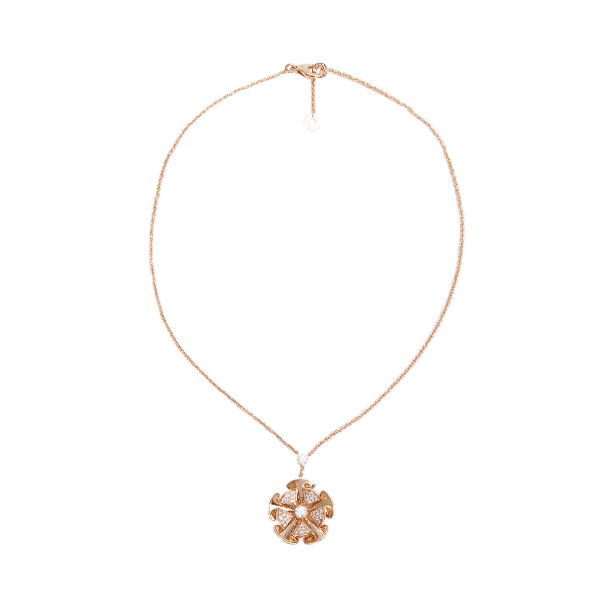 BVLGARI 18k Rose Gold Diva's Dream Diamond Flower Pendant Necklace