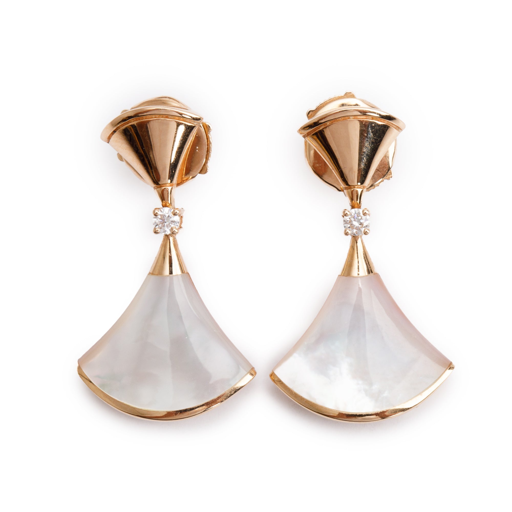 BVLGARI 18k Rose Gold Mother of Pearl & Diamond Diva's Dream Earrings w/ Box