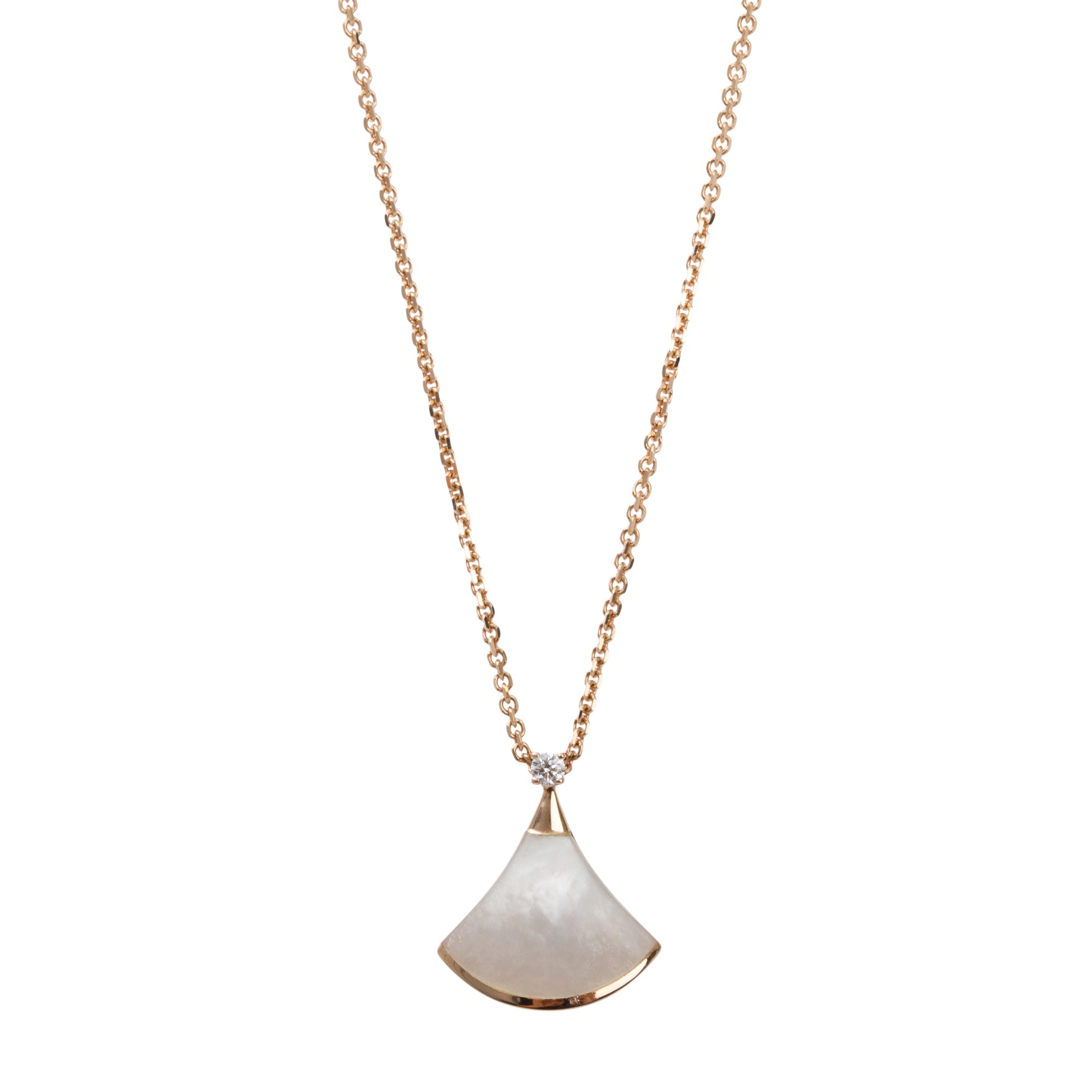 BVLGARI 18k Rose Gold Mother of Pearl & Diamond Diva's Dream Pendant Necklace w/ Box & Certificate
