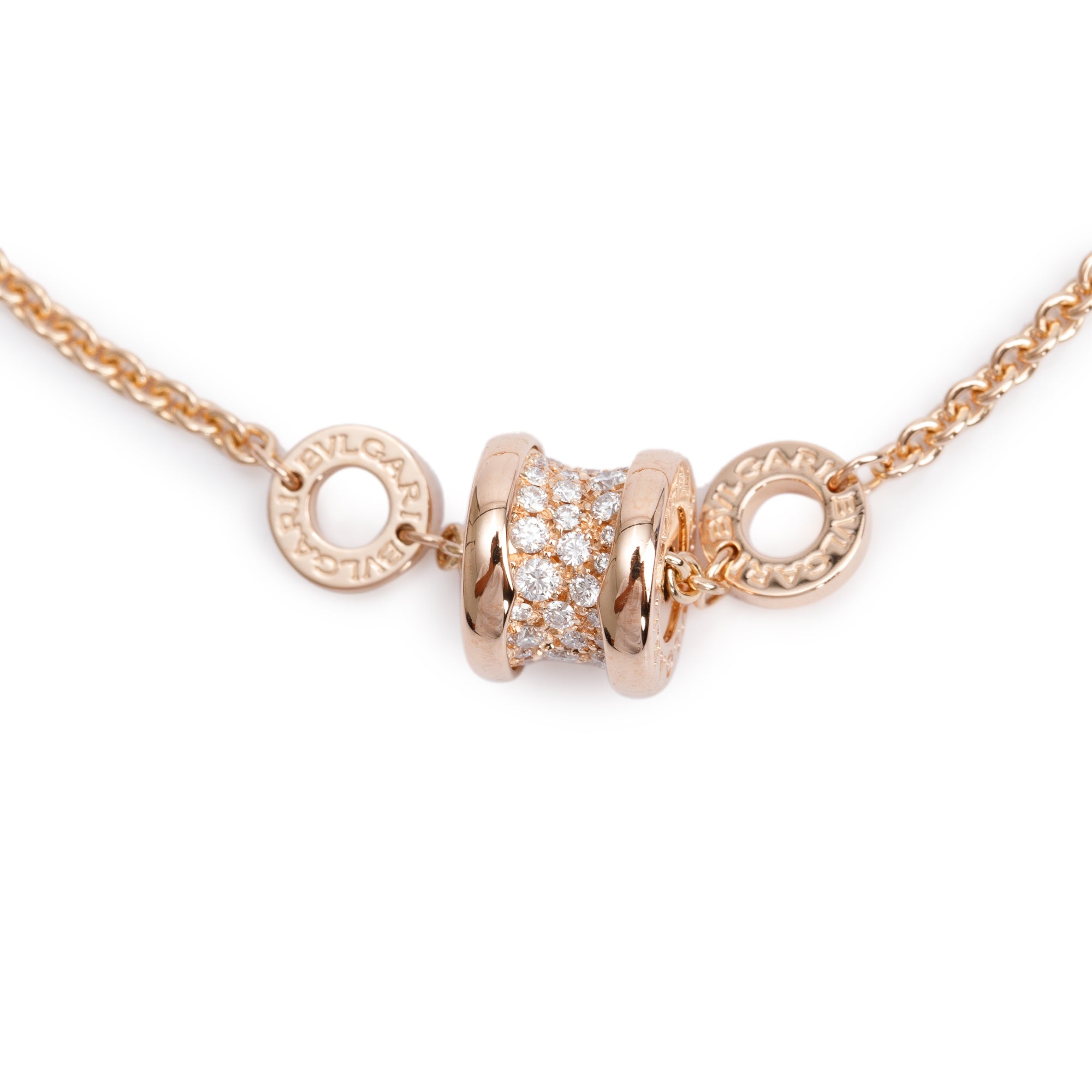 BVLGARI 18k Rose Gold Pave Diamond B.Zero1 Bracelet w/ Box, Receipt & Certificate