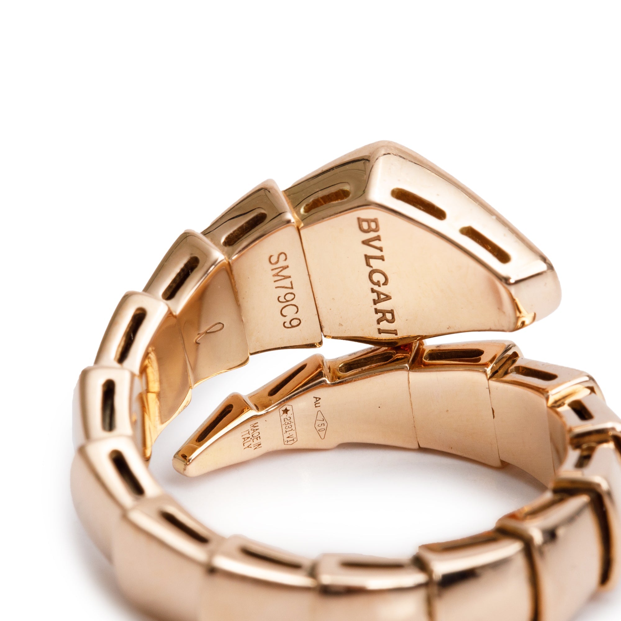 BVLGARI 18k Rose Gold Pave Diamond Serpenti Viper Ring, Size L w/ Box