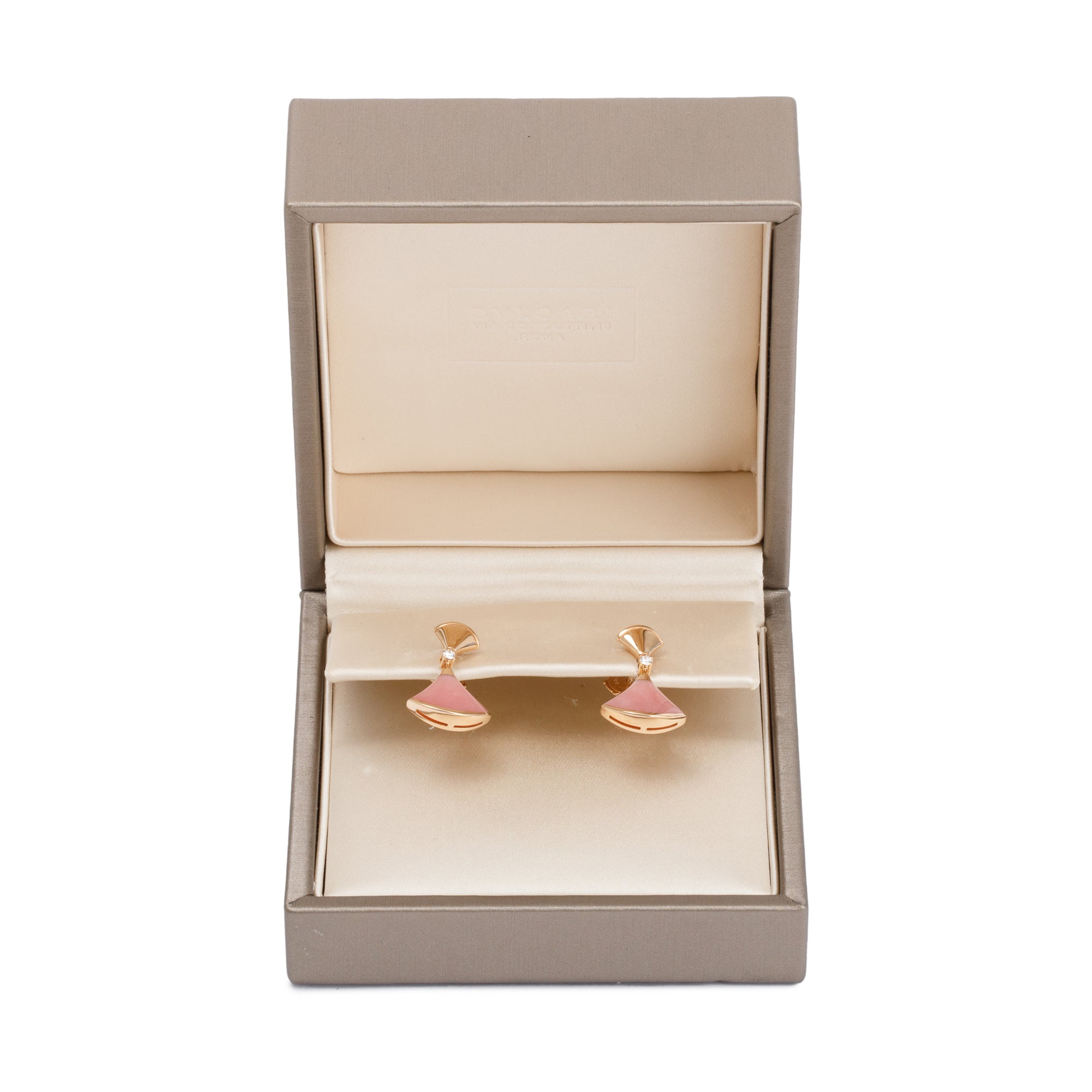 BVLGARI 18k Rose Gold Pink Opal & Diamond Diva's Dream Earrings w/ Box