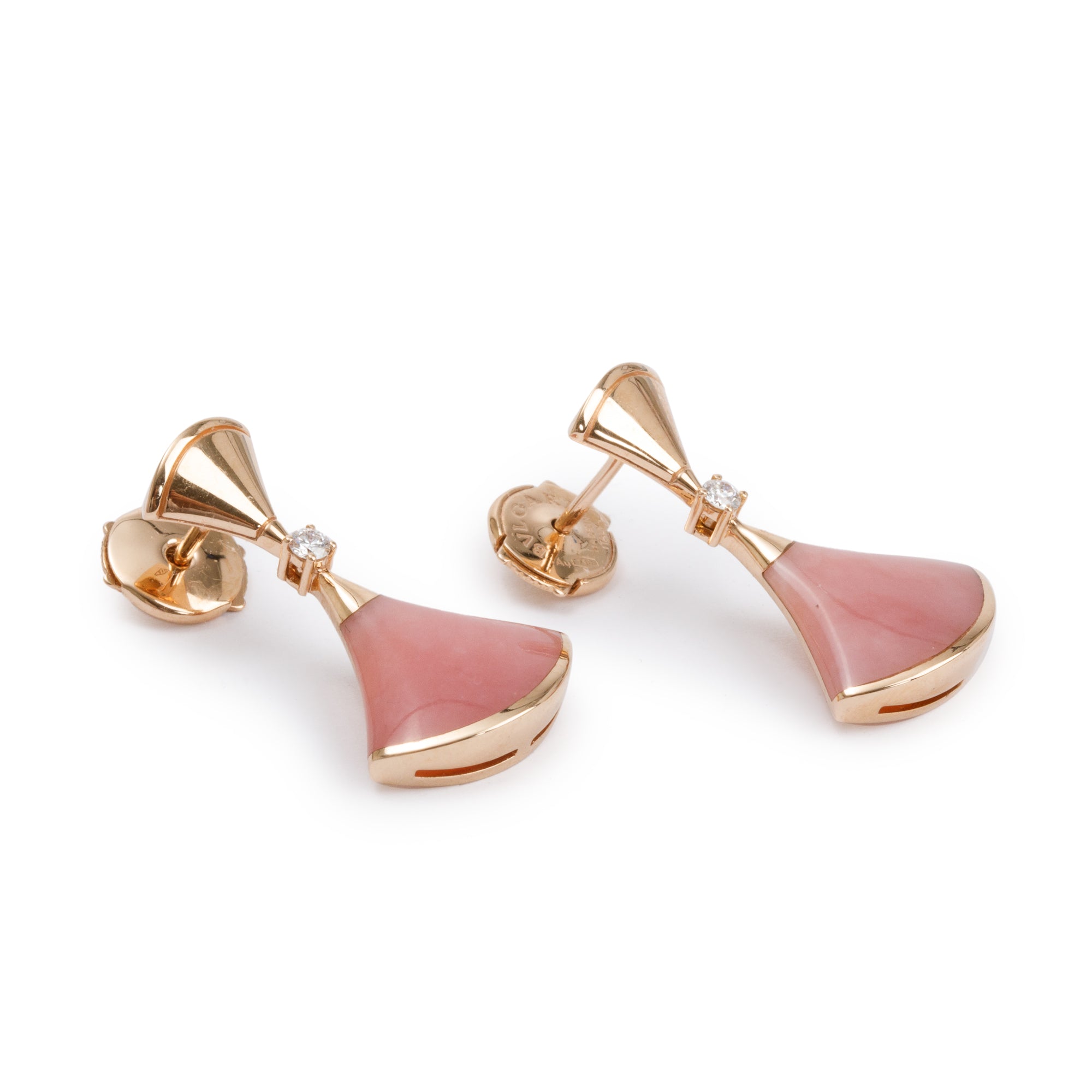 BVLGARI 18k Rose Gold Pink Opal & Diamond Diva's Dream Earrings w/ Box