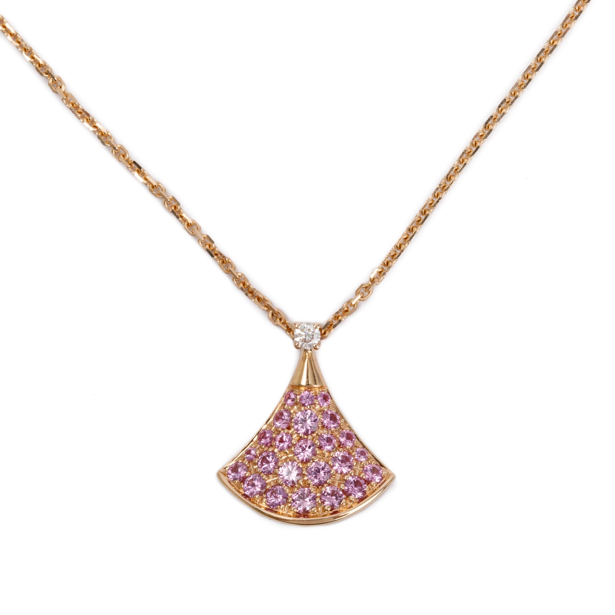 BVLGARI 18k Rose Gold Pink Sapphire & Diamond Diva's Dream Pendant Necklace