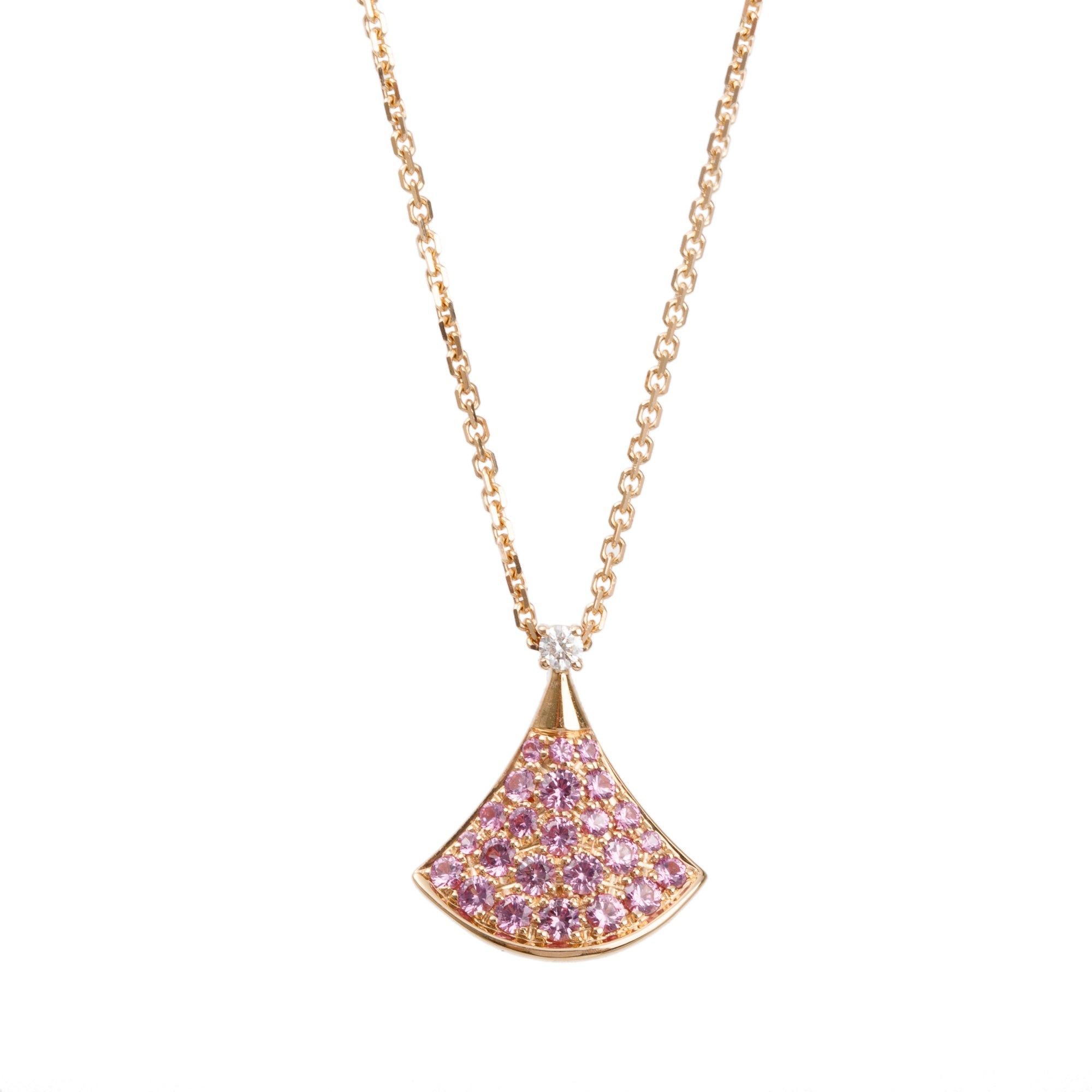 BVLGARI 18k Rose Gold Pink Sapphire & Diamond Diva's Dream Pendant Necklace