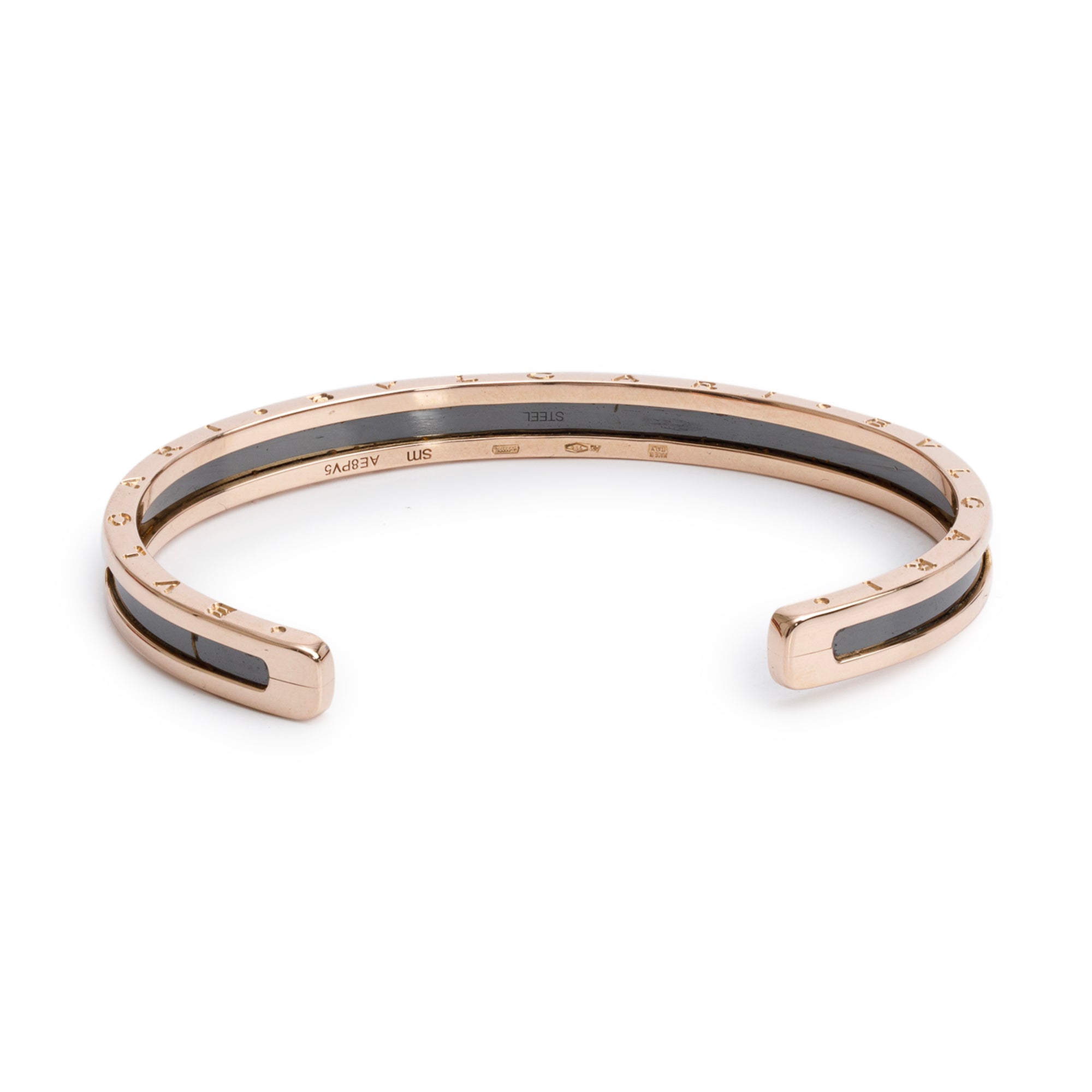 BVLGARI 18k Rose Gold & Steel B.Zero1 Cuff Bracelet, Size SM w/ Box & Certificate