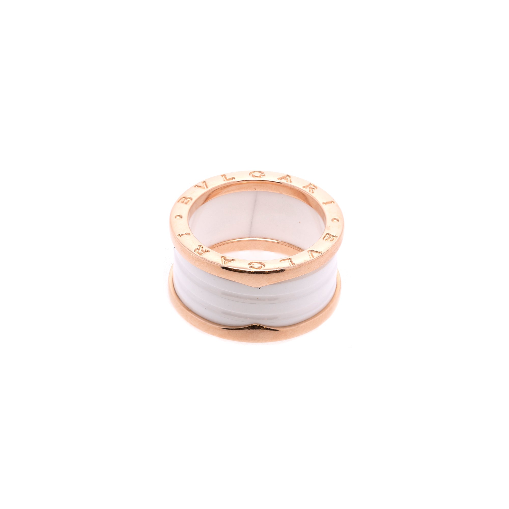BVLGARI 18k Rose Gold & White Ceramic B.Zero1 Four-Band Ring