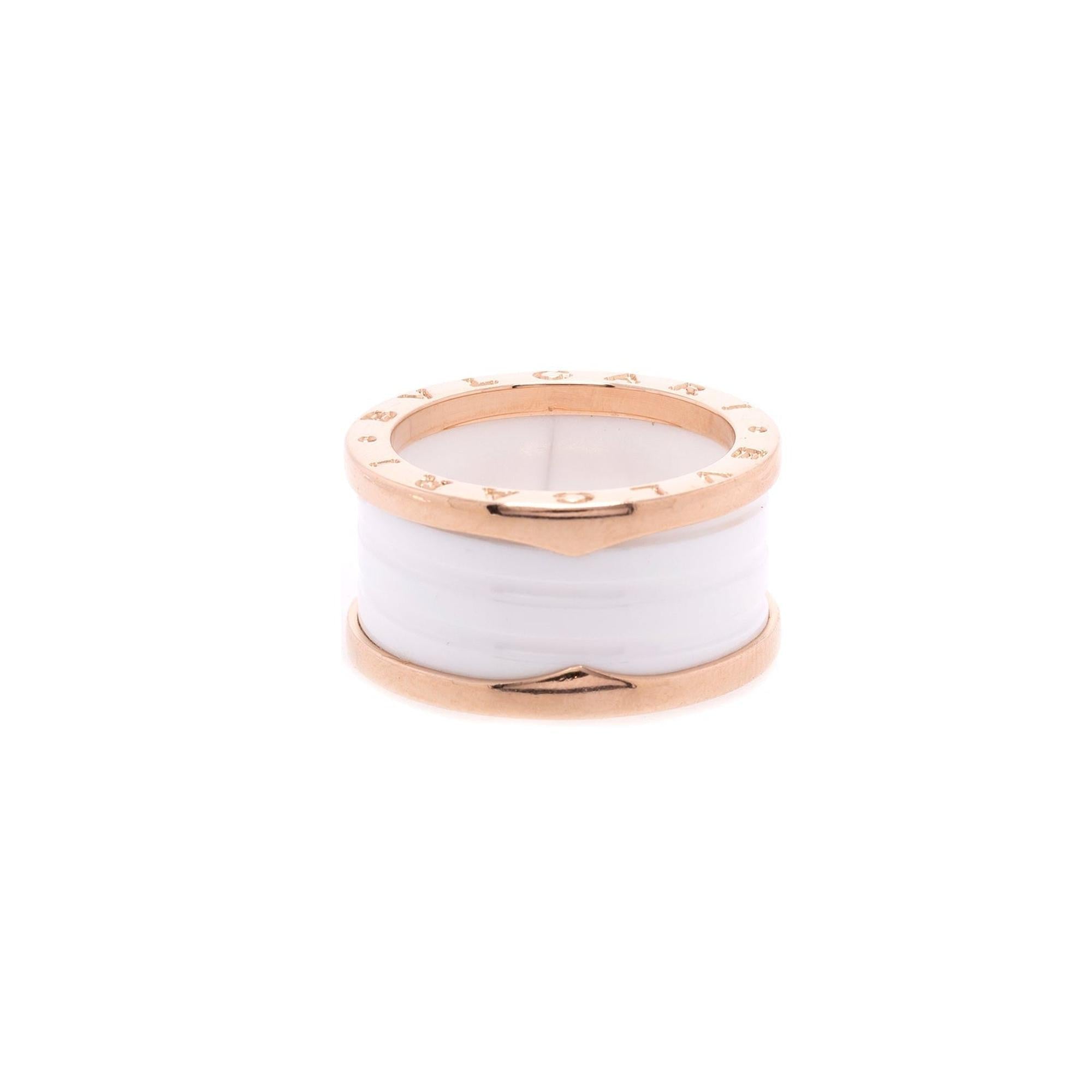 BVLGARI 18k Rose Gold & White Ceramic B.Zero1 Four-Band Ring
