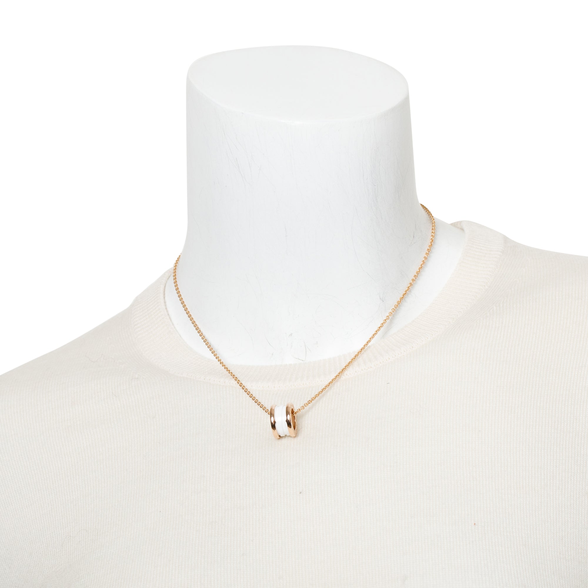 BVLGARI 18k Rose Gold White Ceramic B.Zero1 Pendant Necklace w/ Box & Certificate