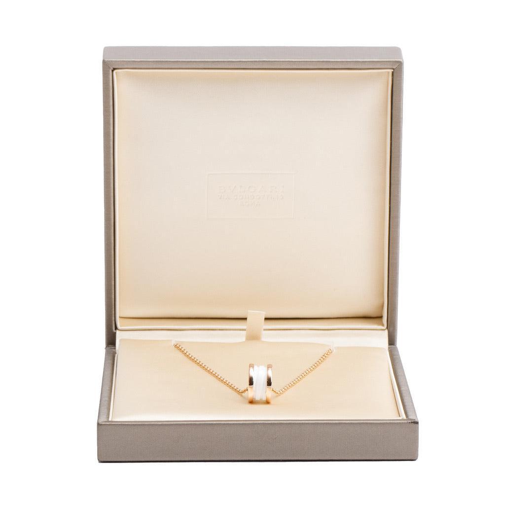 BVLGARI 18k Rose Gold White Ceramic B.Zero1 Pendant Necklace w/ Box & Certificate