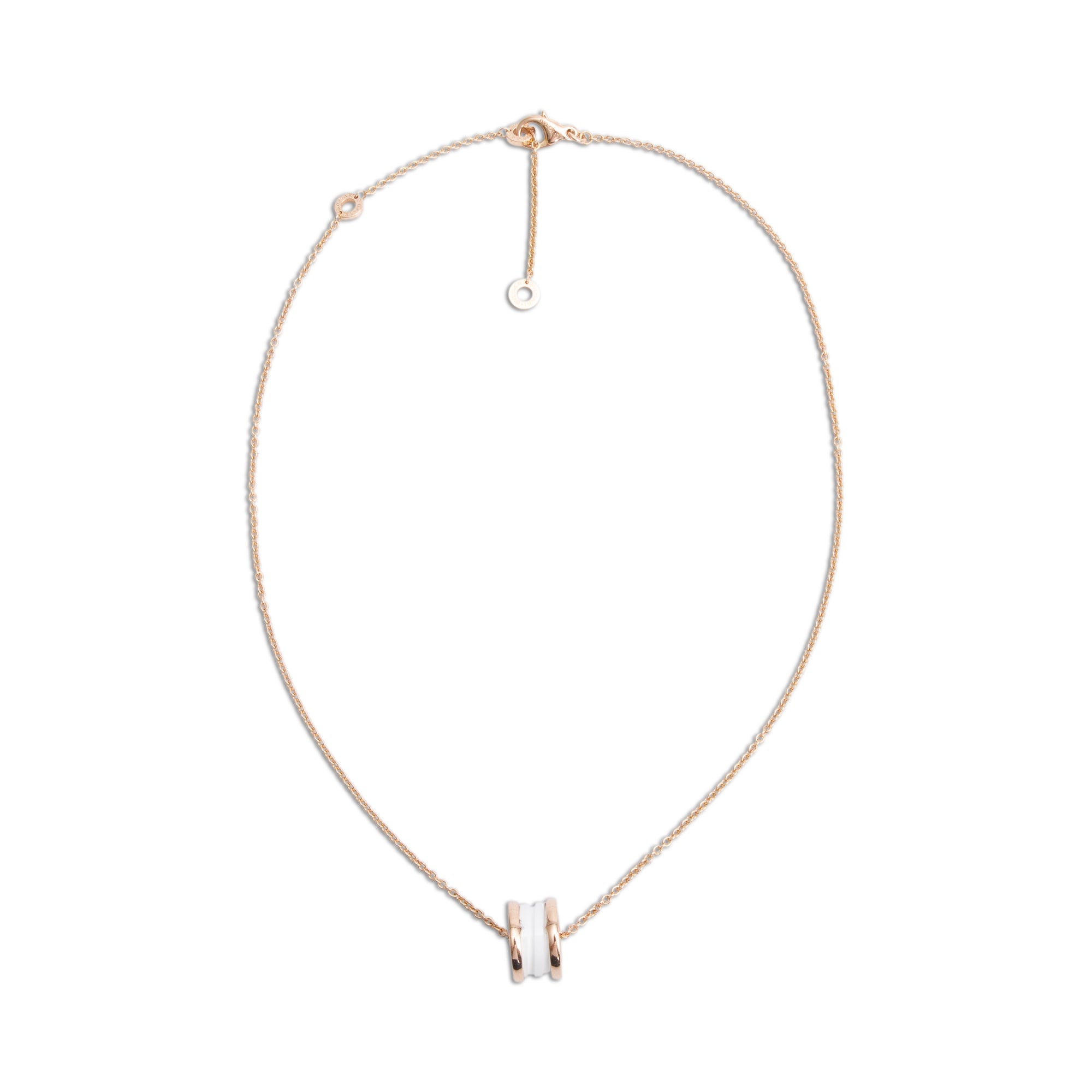 BVLGARI 18k Rose Gold White Ceramic B.Zero1 Pendant Necklace w/ Box & Certificate