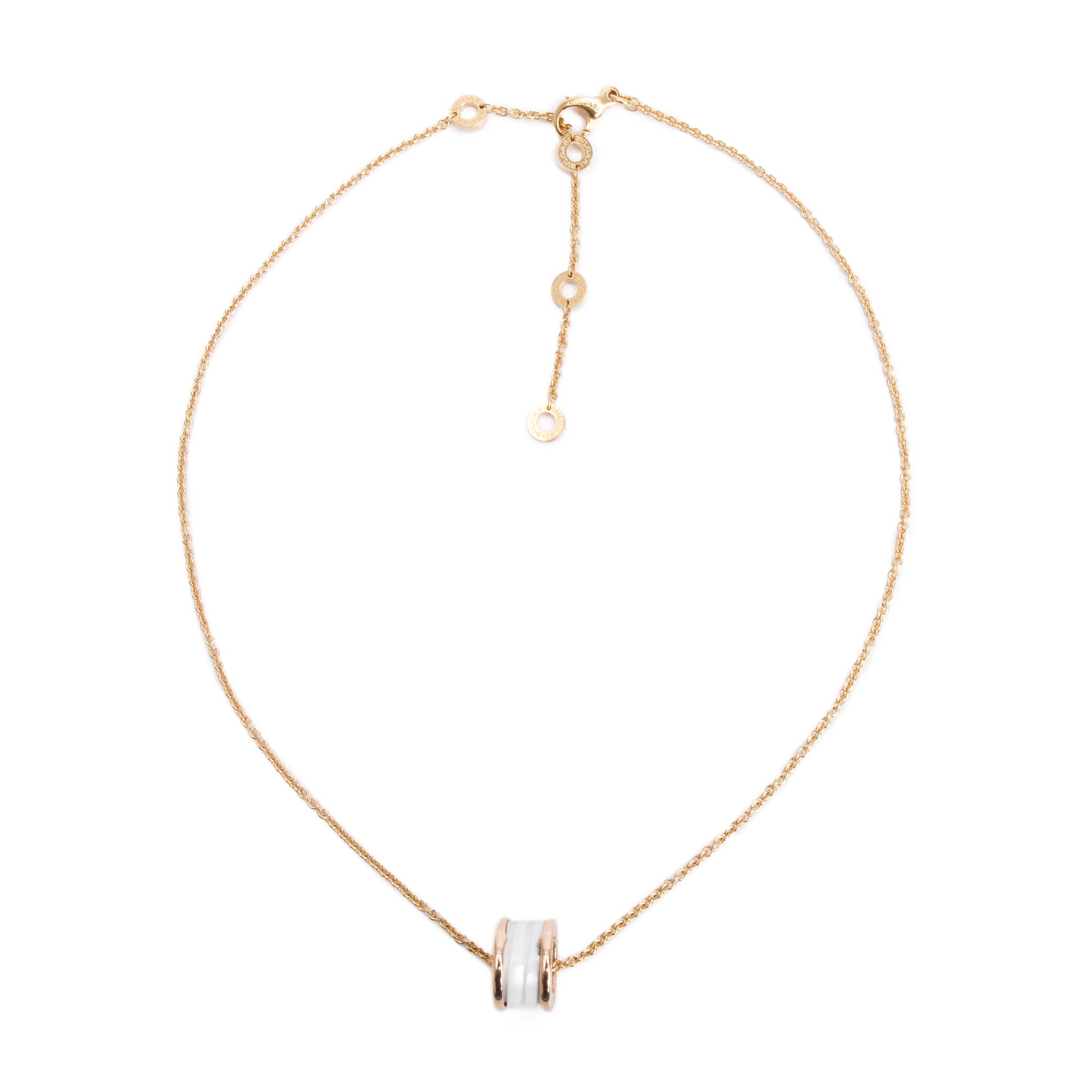 BVLGARI 18k Rose Gold White Ceramic B.Zero1 Pendant Necklace