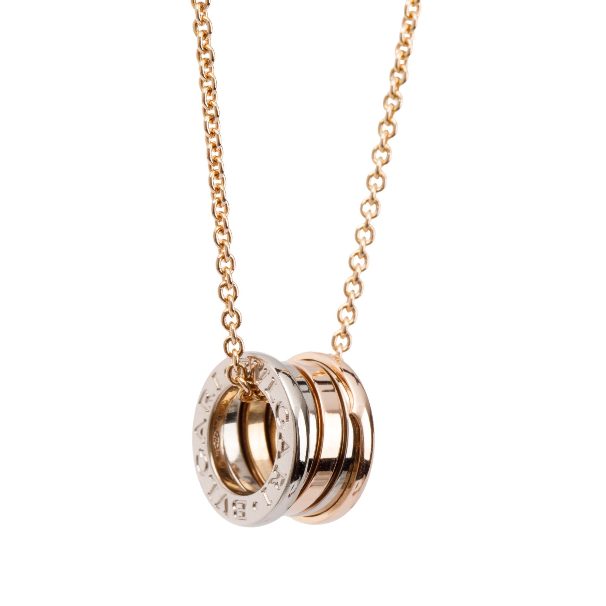 BVLGARI 18k Rose & White Gold B.Zero1 Pendant Necklace w/ Box