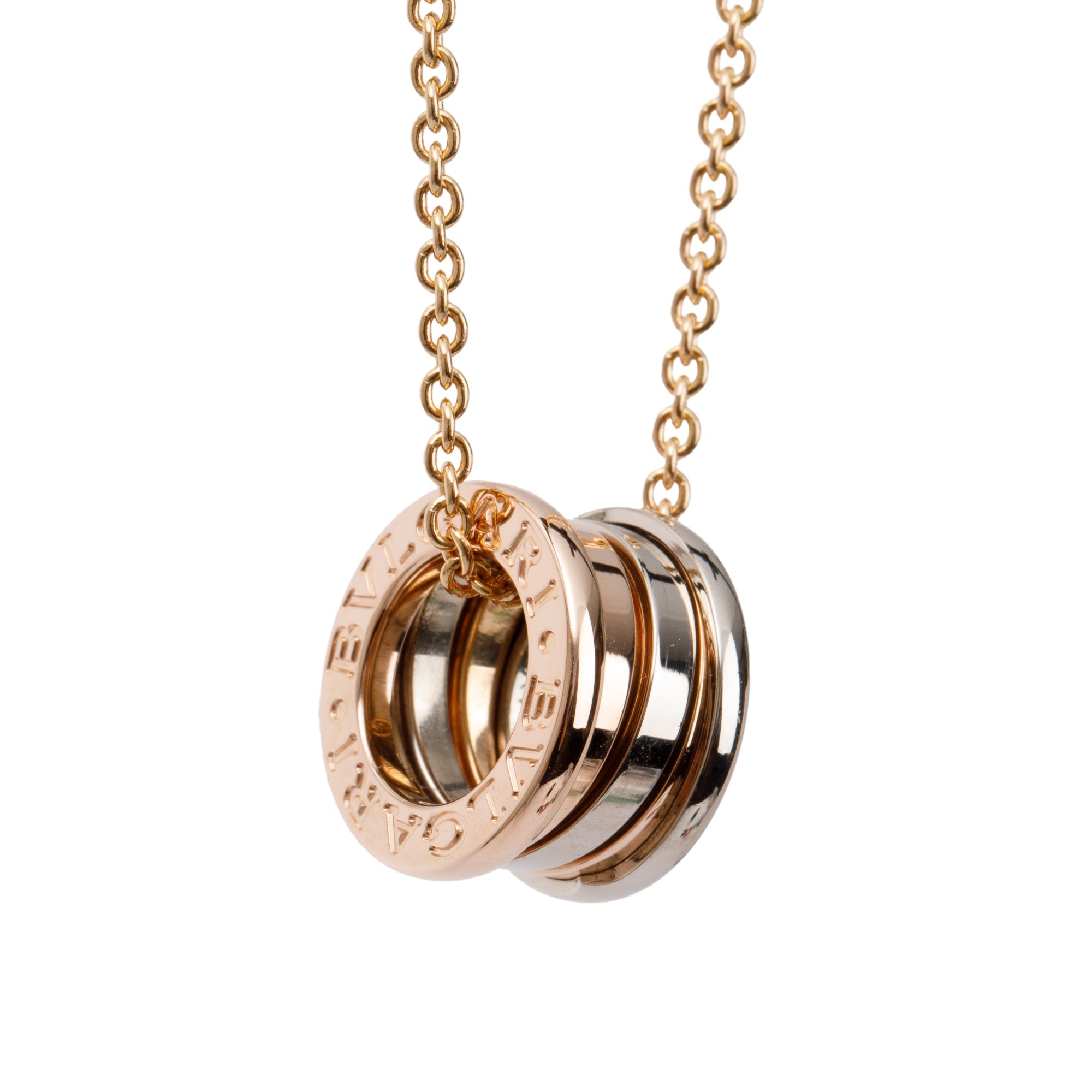 BVLGARI 18k Rose & White Gold B.Zero1 Pendant Necklace w/ Box
