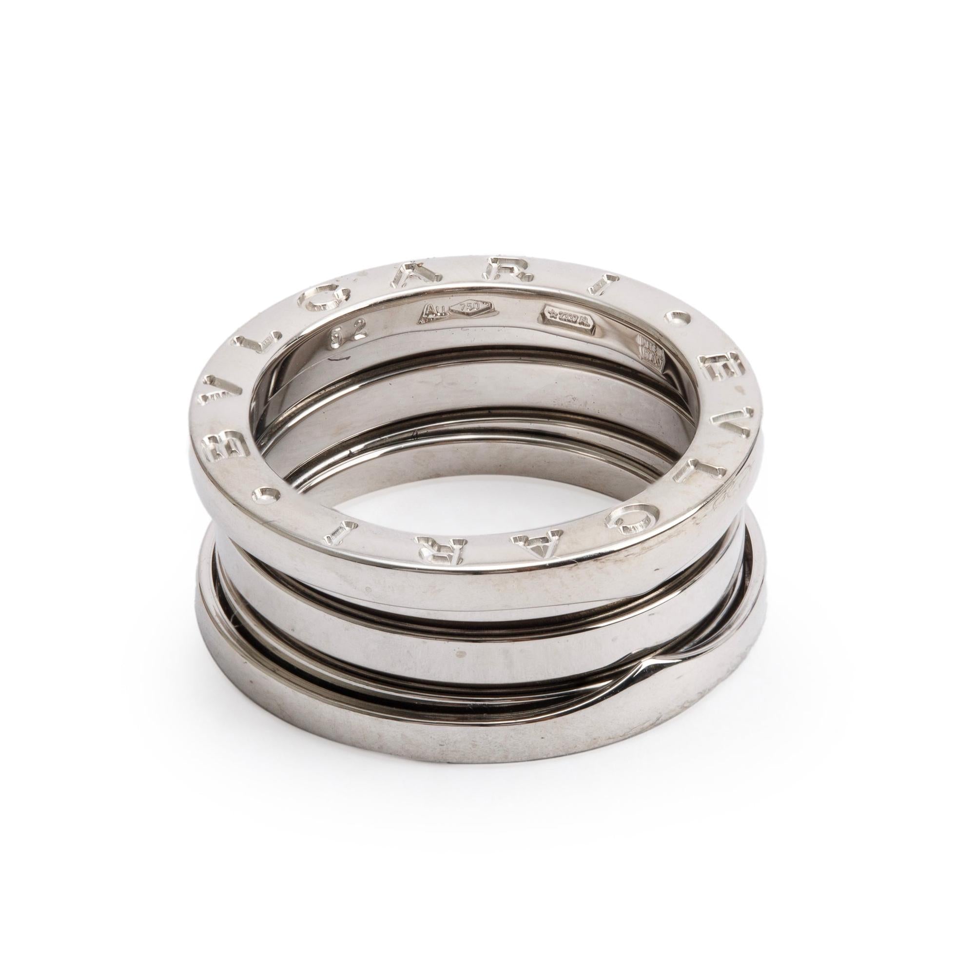 BVLGARI 18k White Gold B.Zero1 Three-Band Ring, Size 52 6 w/ Box & Certificate