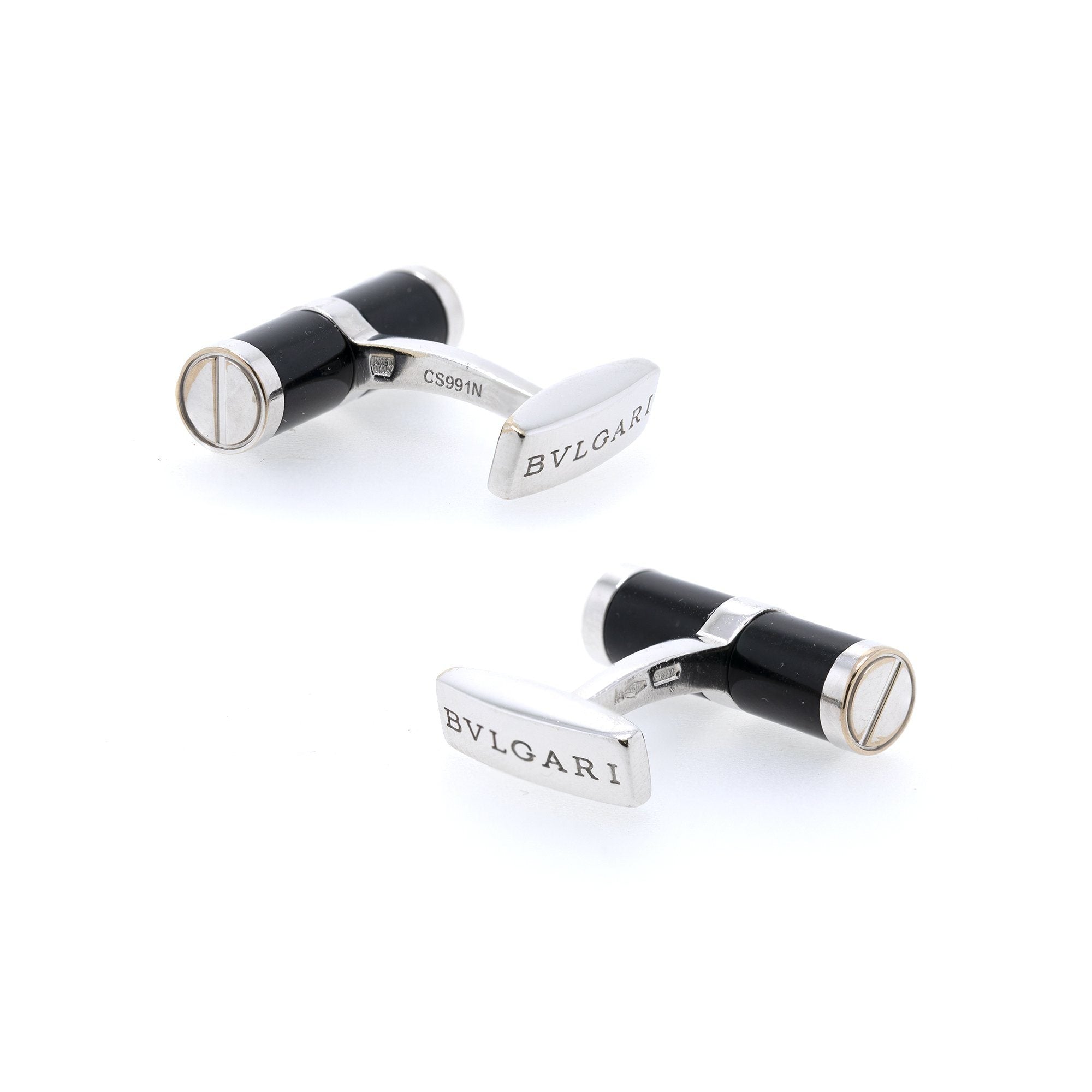 BVLGARI 18k White Gold Black Onyx Cufflinks