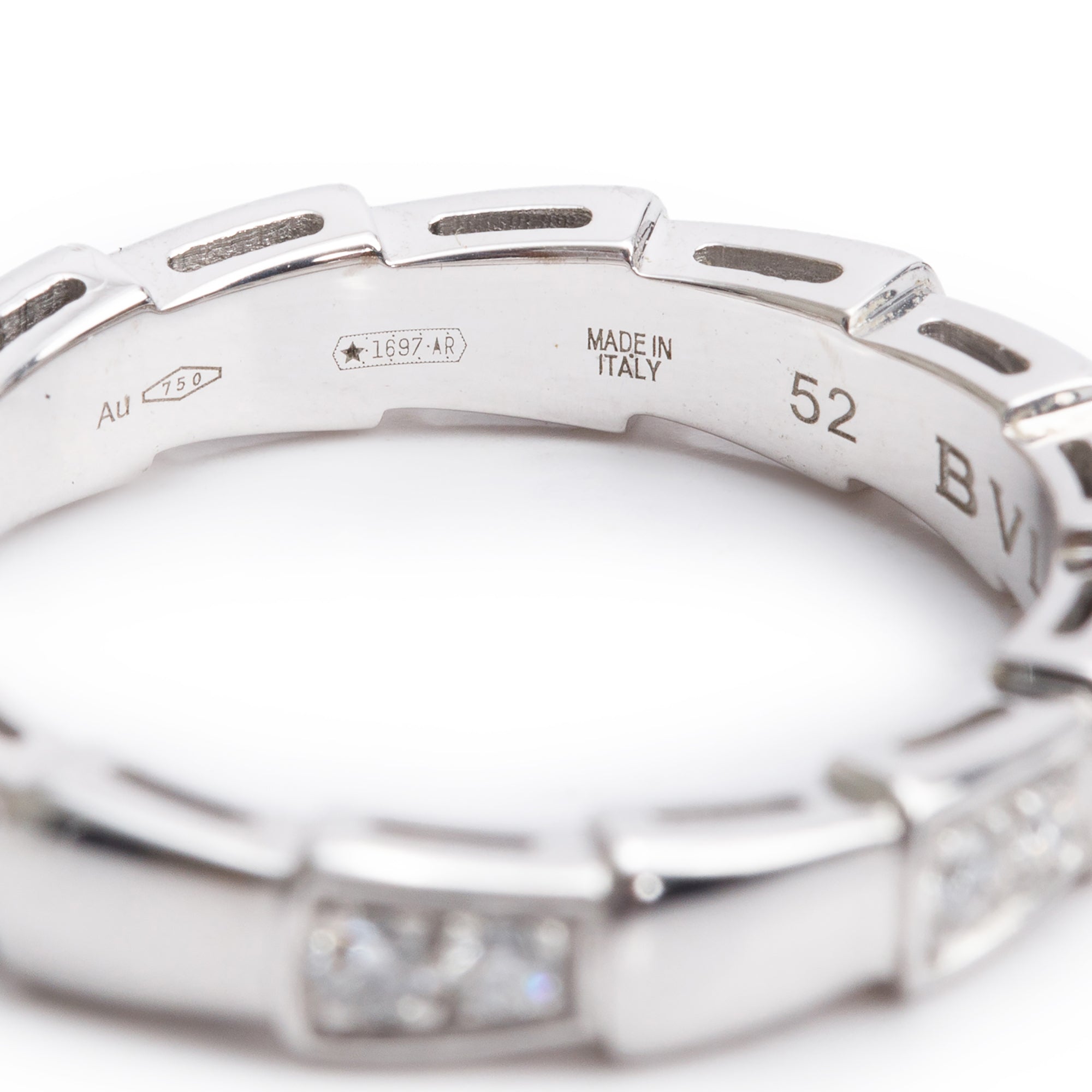 BVLGARI 18k White Gold Diamond Serpenti Viper Ring, Size 52 6.25 w/ Box & Certificate