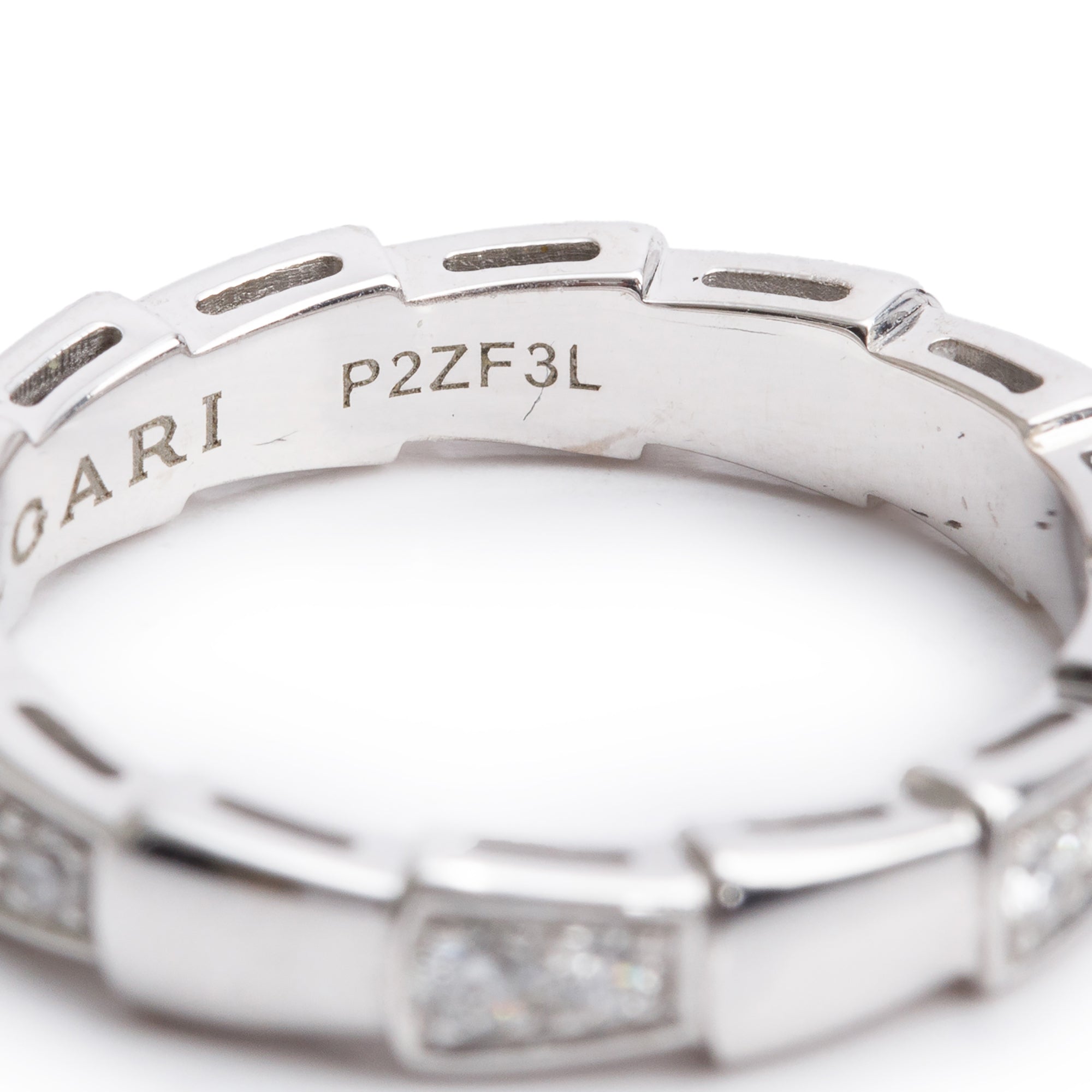 BVLGARI 18k White Gold Diamond Serpenti Viper Ring, Size 52 6.25 w/ Box & Certificate